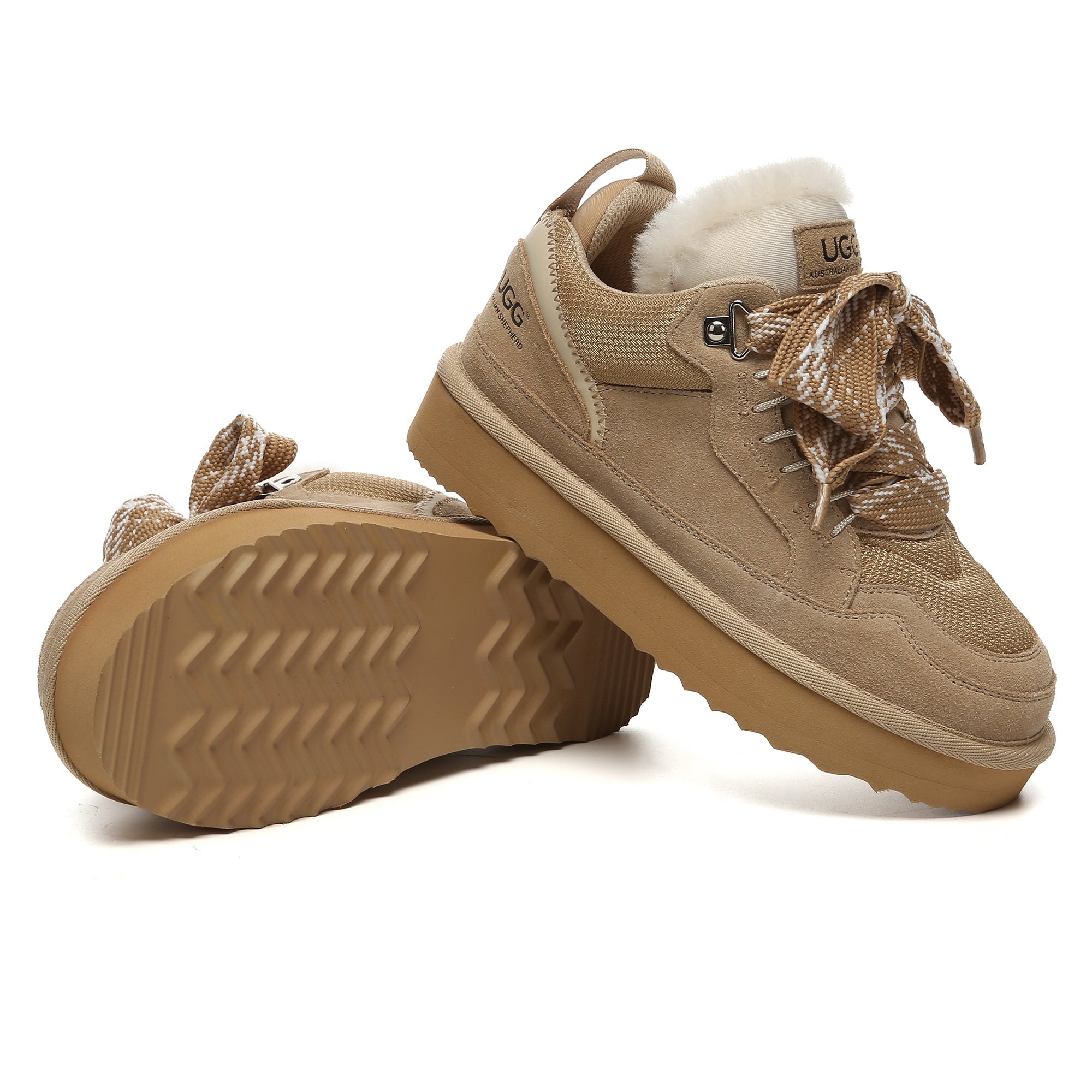 EverUgg Parker lace-up UGG men's platform shoes with suede finish and thick rubber soles, stylish and comfortable footwear.