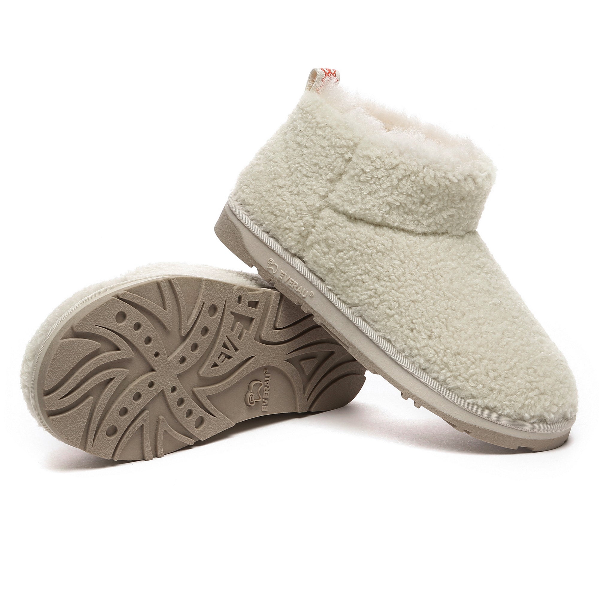 Close-up of PlushCozy Ultra Mini UGG Boots by EverUgg, showing soft plush material and mini ankle height.