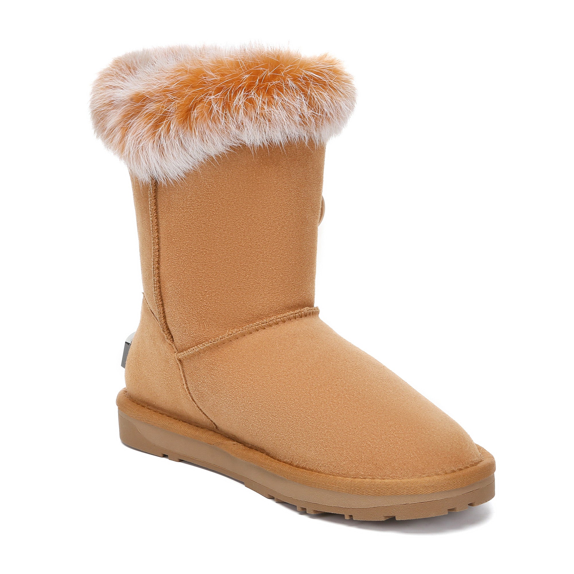 EverUgg Premium Foxy Button Fur UGG Boots for women, showing soft fur lining and stylish button details on cozy footwear.