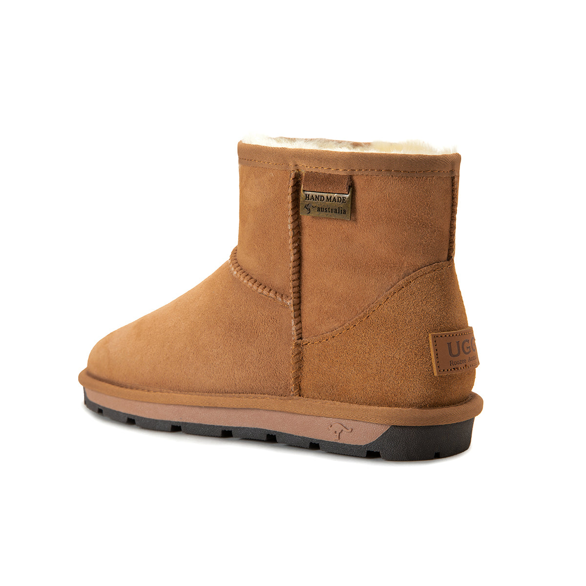 Auzland premium mini classic Australian-made UGG boots in chestnut, showcasing soft suede exterior and cozy interior for women.