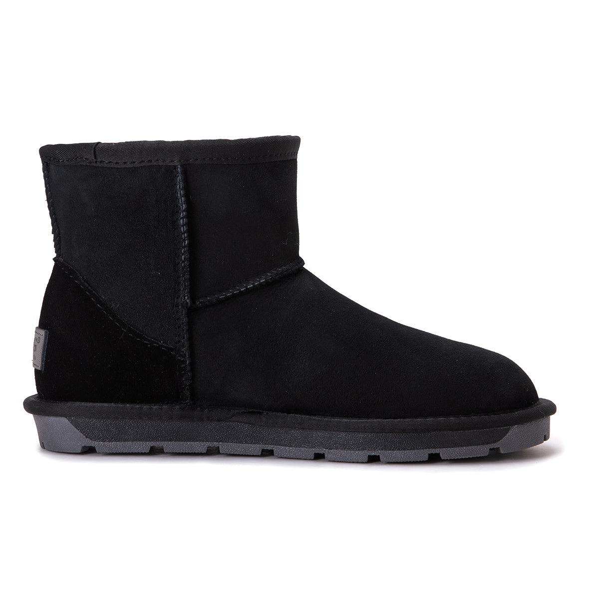 Black Auzland Mini Classic Australian Made UGG Boots for women, showing the soft sheepskin exterior and cozy interior.