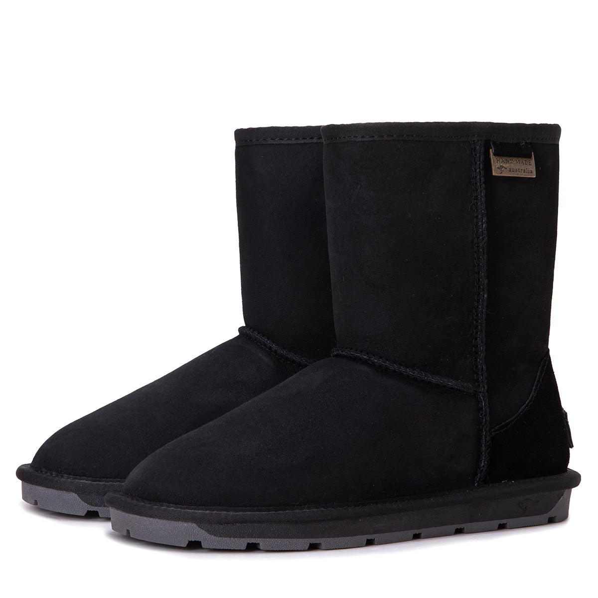 Black Auzland Premium Short Classic UGG Boots for women, Australian-made sheepskin-lined shoes with a cozy, stylish design.