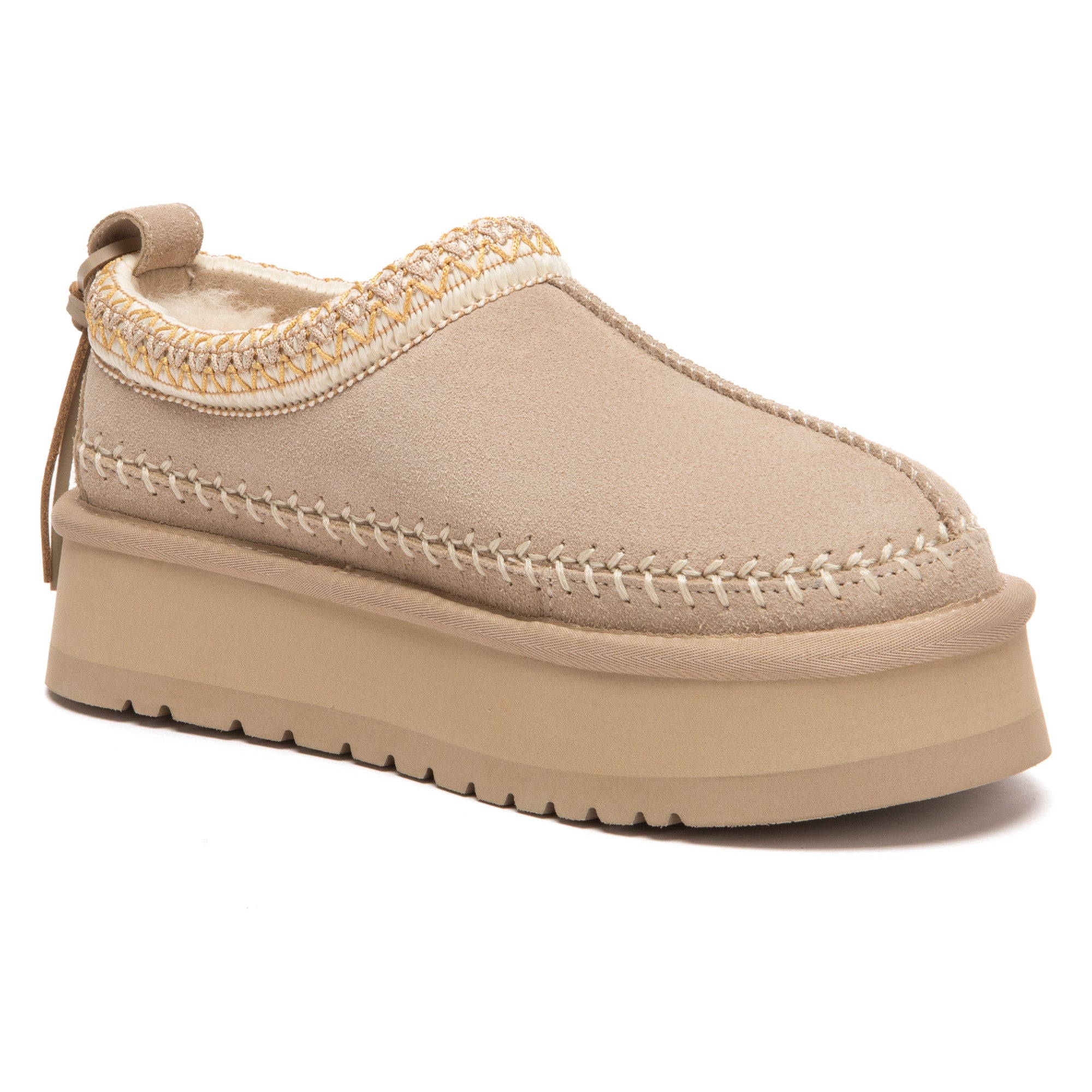 EverUgg Premium Stitch Platform UGG Slippers with plush lining and comfortable sole, shown from a side angle on a white background.