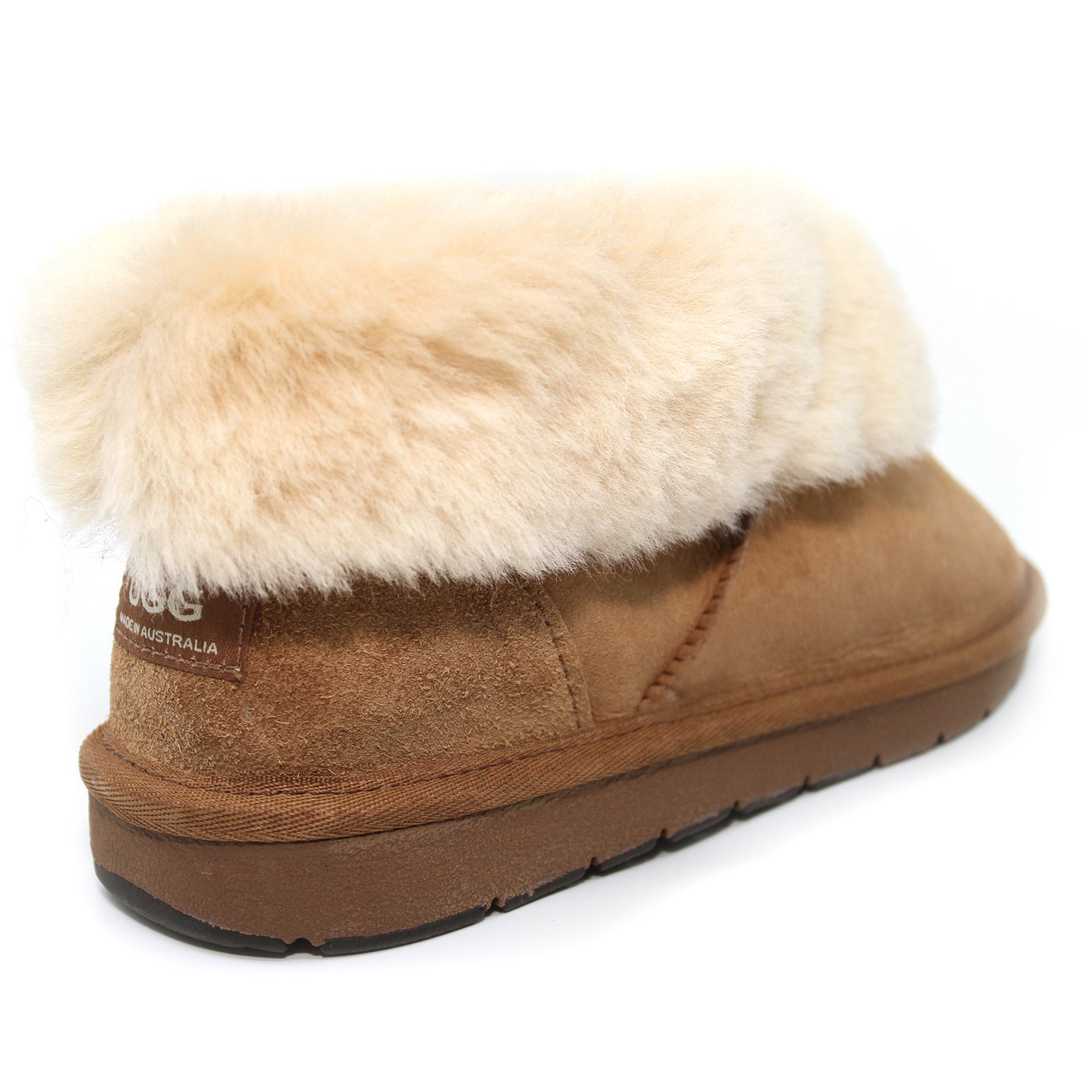 Shearers UGG premium ankle slippers made in Australia, featuring soft materials and a cozy ankle-high design for comfort.