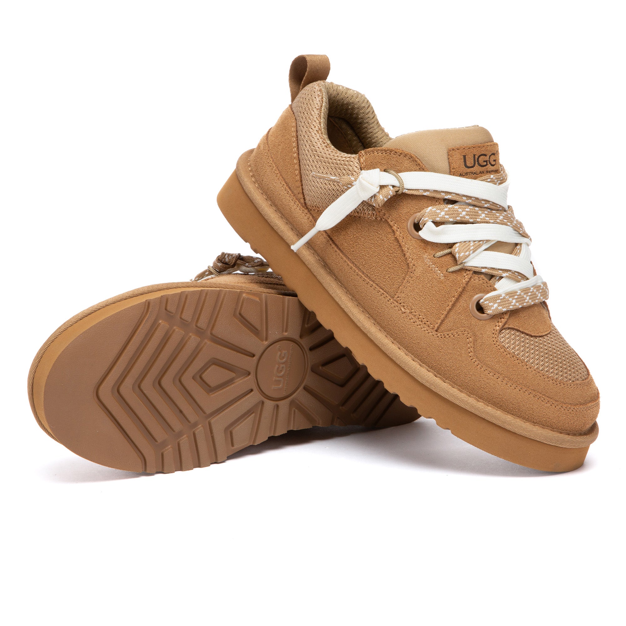 EverUgg Premium UGG Sneakers Shoes showing sleek design with white laces and classic sneaker style on a neutral background.