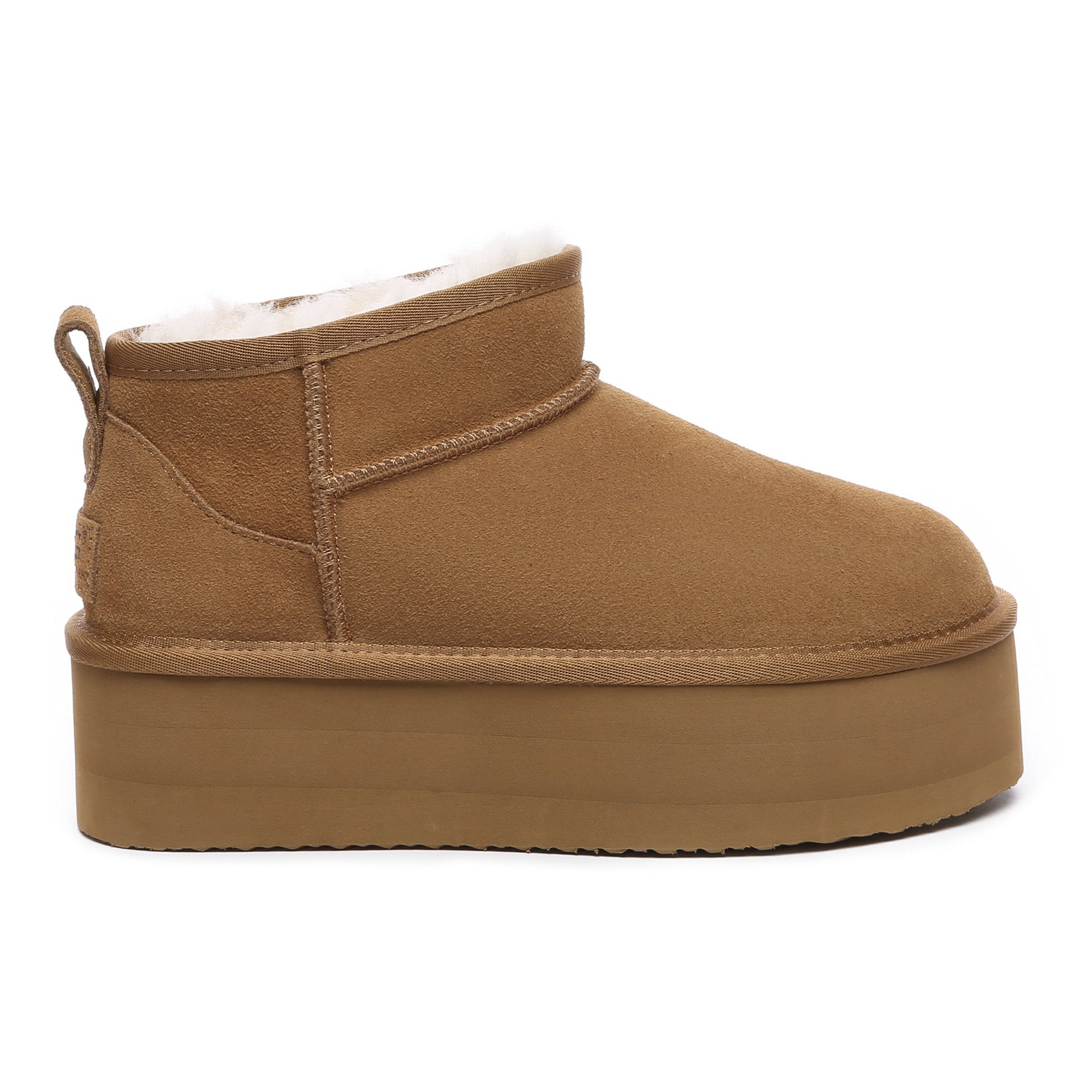 EverUgg Premium Ultra Mini Platform UGG Boots in chestnut color with a cozy sheepskin lining and rugged outsole.