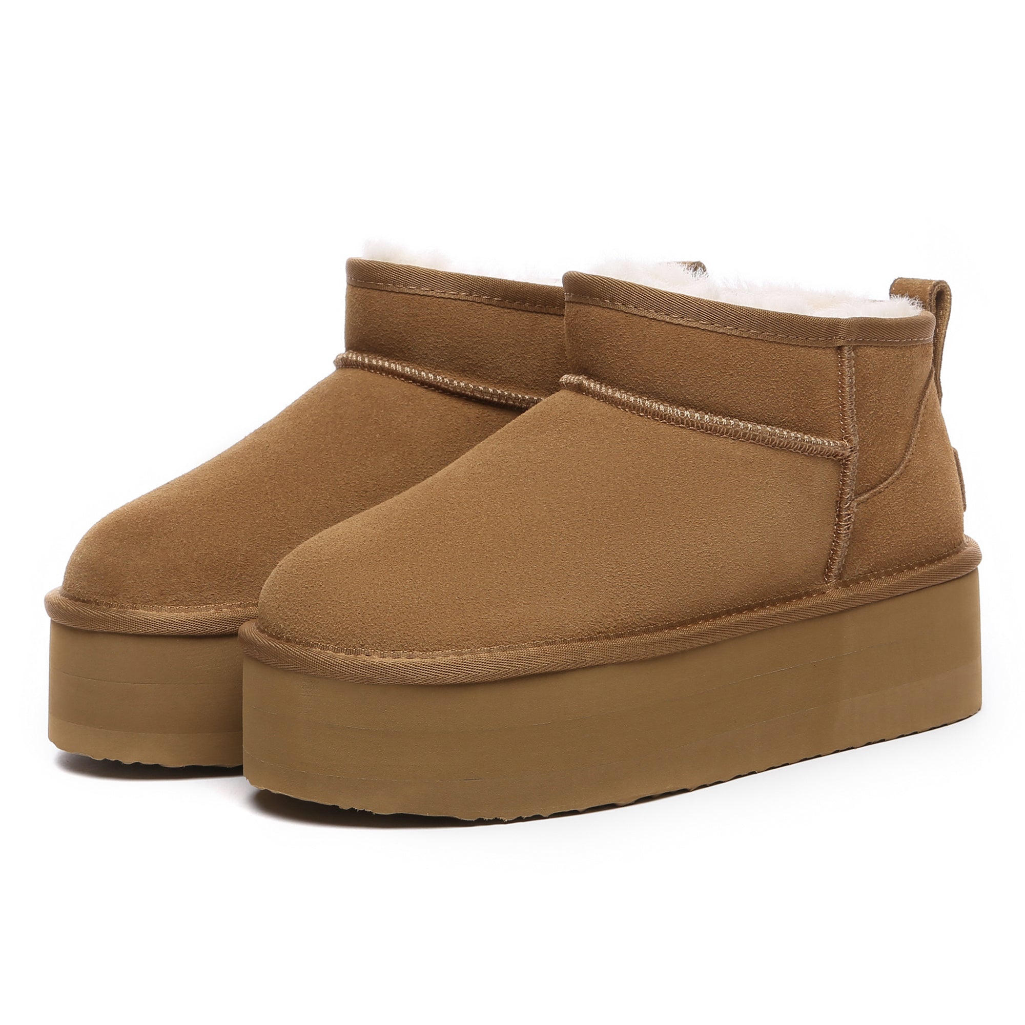 EverUgg premium ultra mini platform UGG boots in chestnut color, showcasing the stylish design and thick sole.