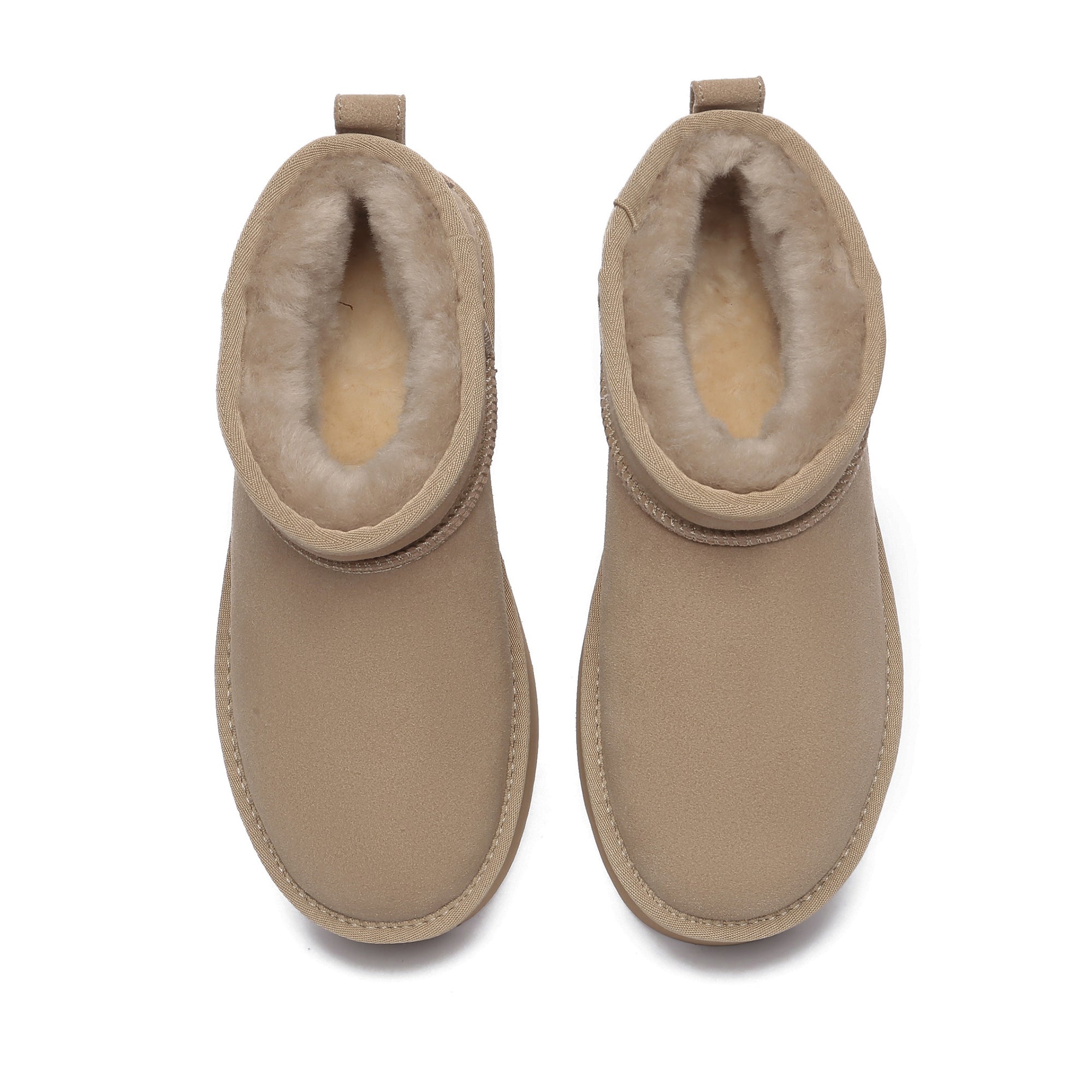 EverUgg Premium Ultra Mini Platform UGG Boots in sand color, showcasing their stylish mini height and comfortable design.