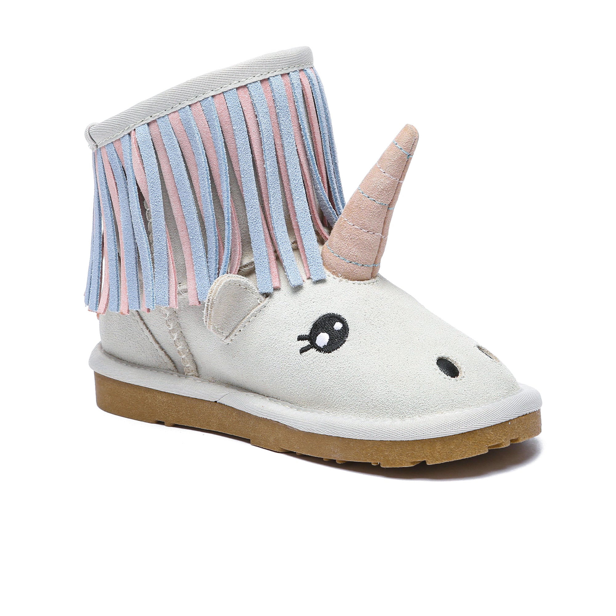 EverUgg premium unicorn-themed kids sheepskin boots with colorful unicorn design and cozy sheepskin lining for children.