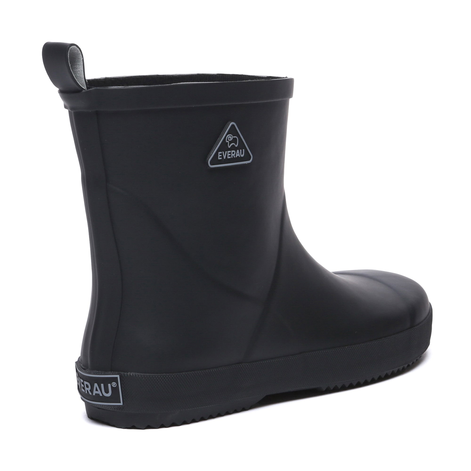 EverUgg waterproof mini rainboots, durable rubber gumboots for wet weather, featuring a sleek black design and slip-resistant soles.