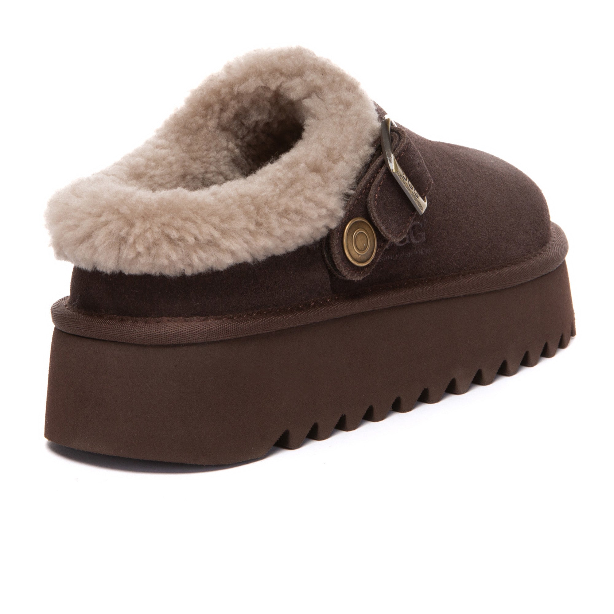 EverUgg Pulse Buckle Strap UGG platform slippers for women with stylish buckle straps and comfortable slip-on design.