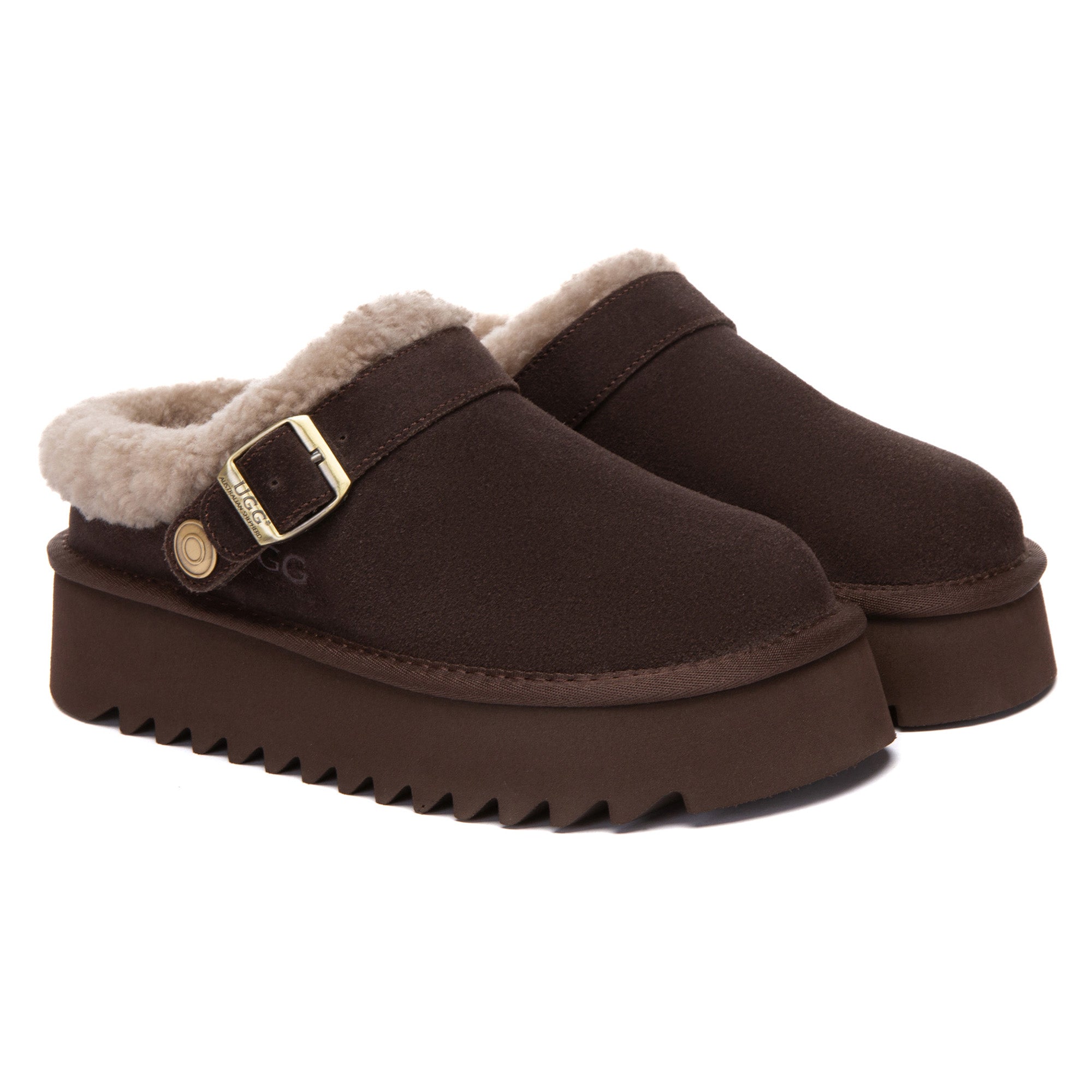 EverUgg Pulse Buckle Strap UGG platform slippers for women, featuring a stylish buckle strap design and comfortable slip-on style.