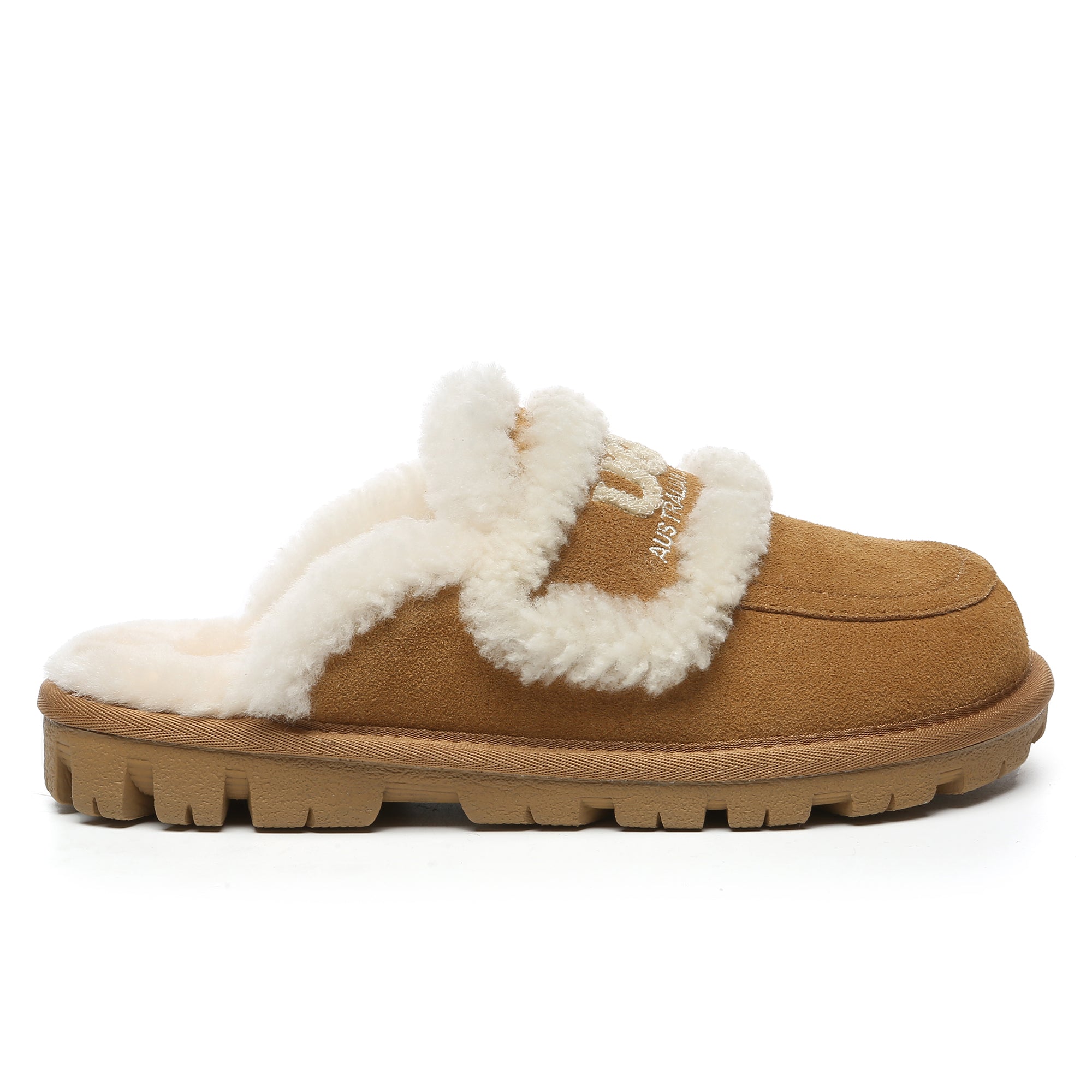 EverUgg Riley shearling wool UGG slippers for women, featuring plush comfort soles and cozy slip-on design.
