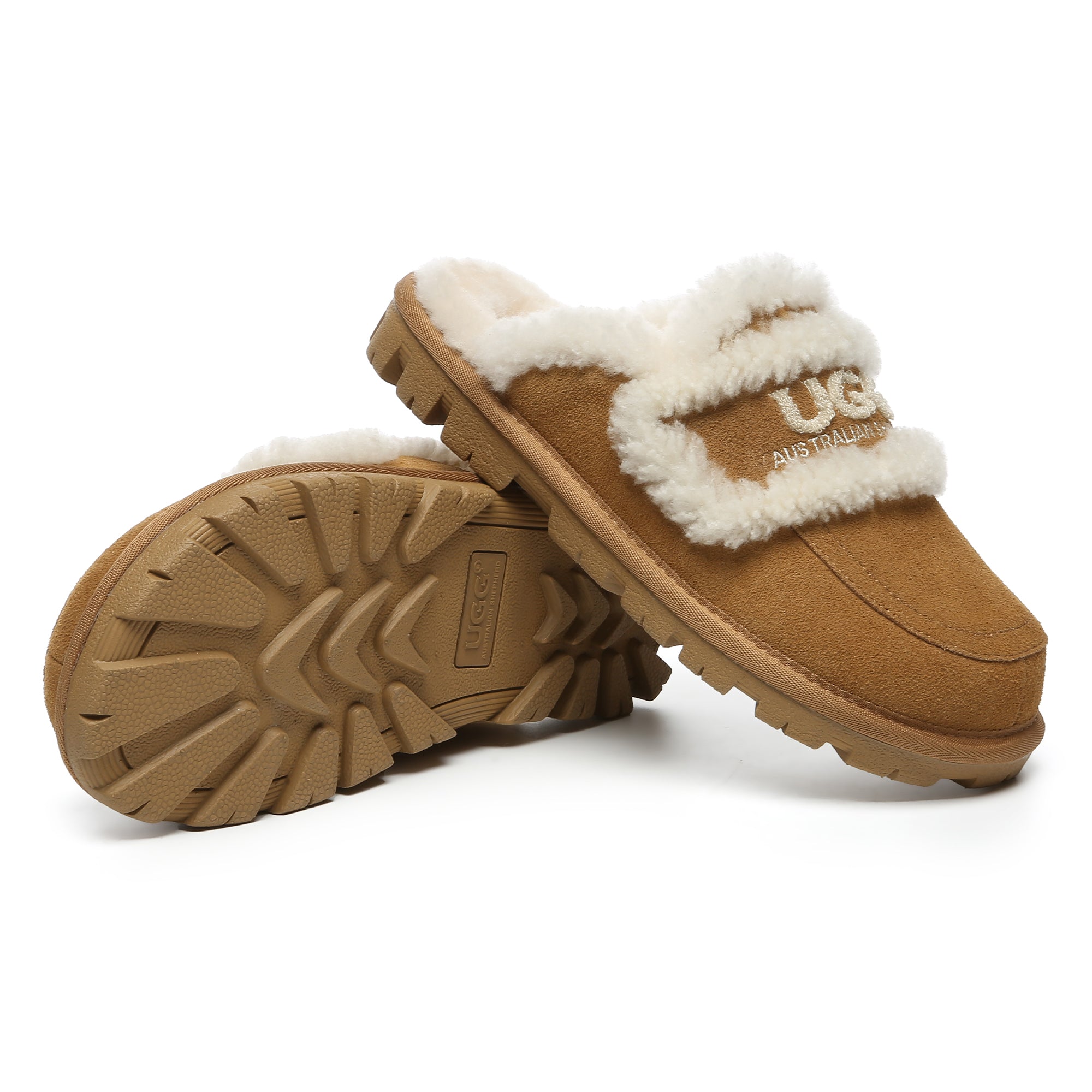EverUgg Riley shearling wool comfort sole UGG slippers for women, showcasing soft shearling lining and cozy slip-on design.