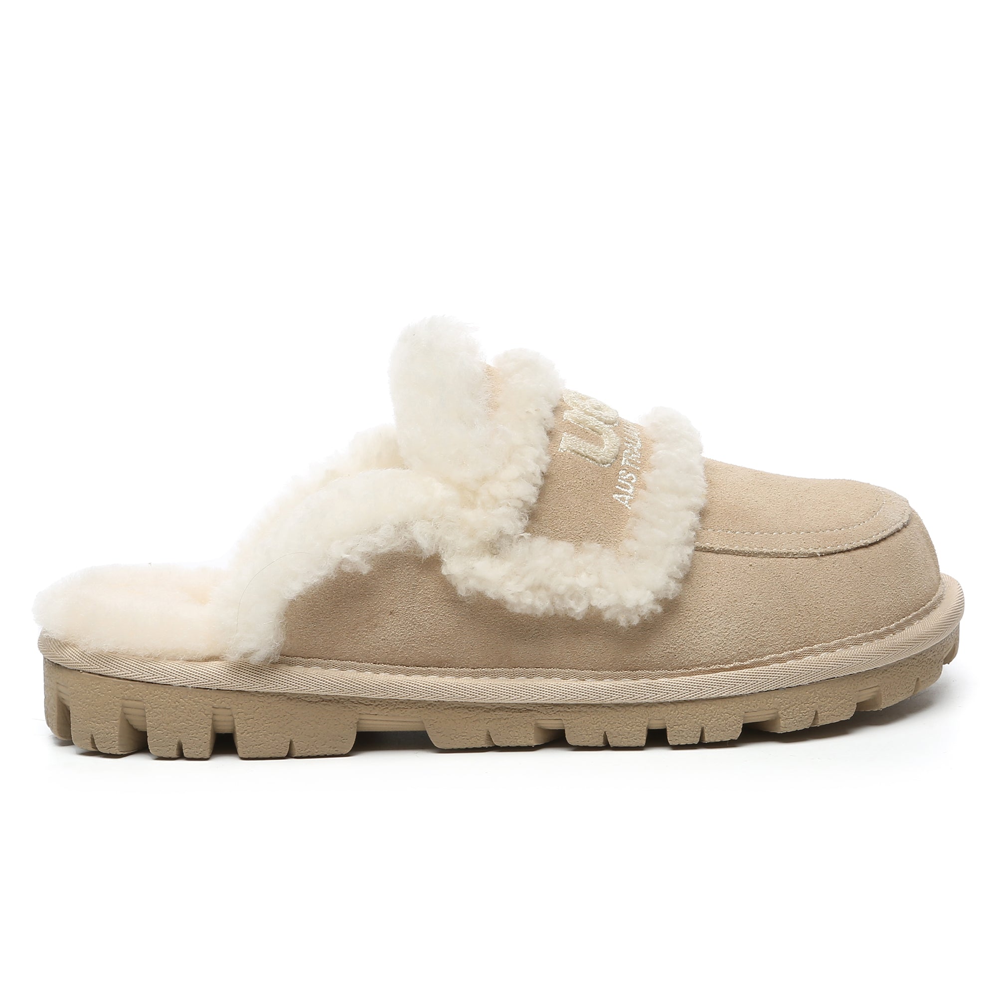 EverUgg Riley shearling wool UGG slippers with comfort sole, featuring plush interior and casual slip-on style for women.