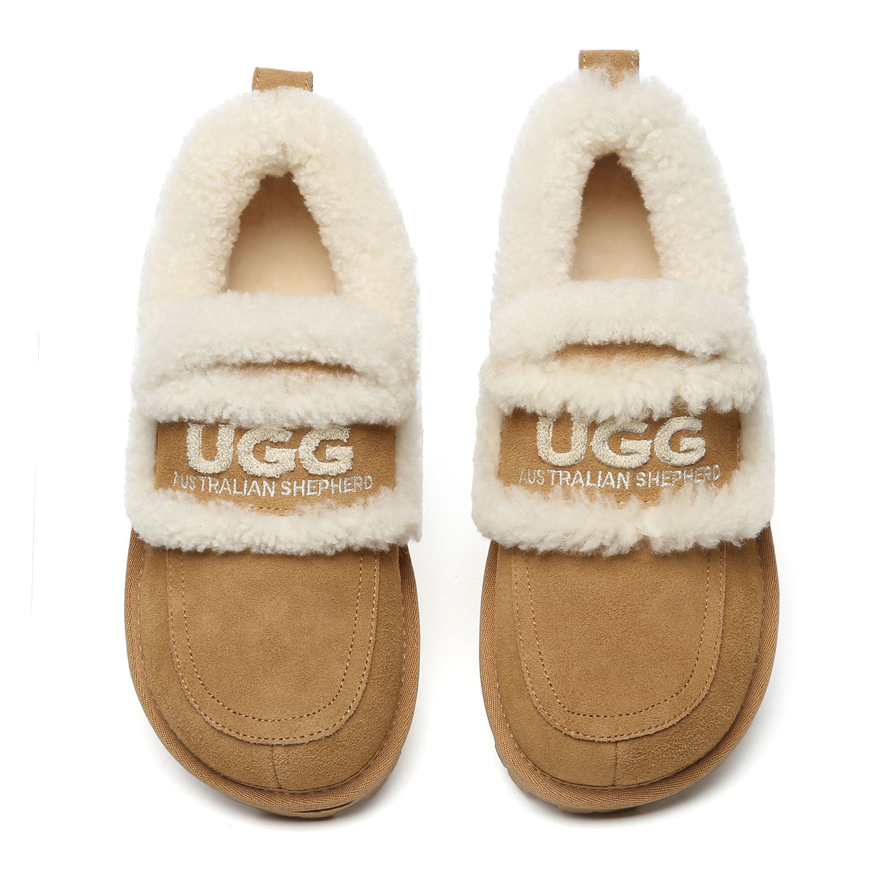 Chestnut Riley UGG ankle loafer for women, stylish UGG slippers by EverUgg with a smooth leather finish and classic design.