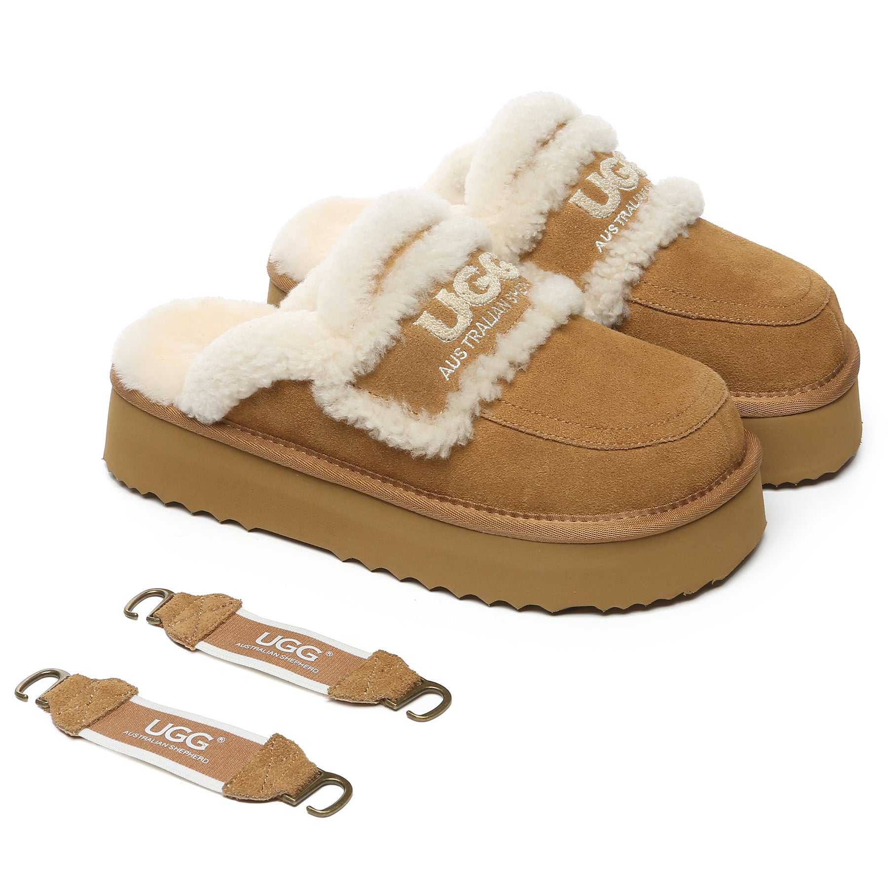 EverUgg Riley UGG platform slingback slippers for women, featuring a cozy plush interior and stylish slip-on design.