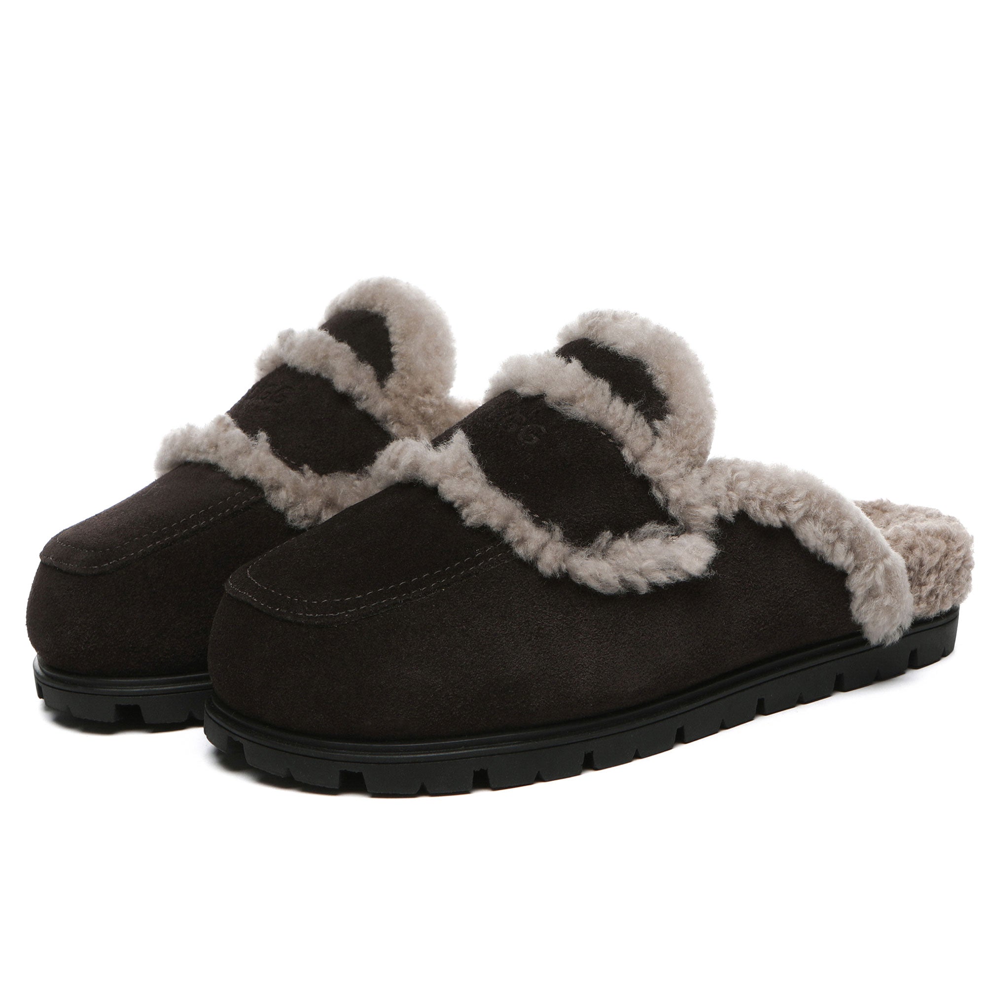 EverUgg Rome Shearling Premium UGG slippers in chocolate, open-toe sandals with plush shearling lining and comfortable design.
