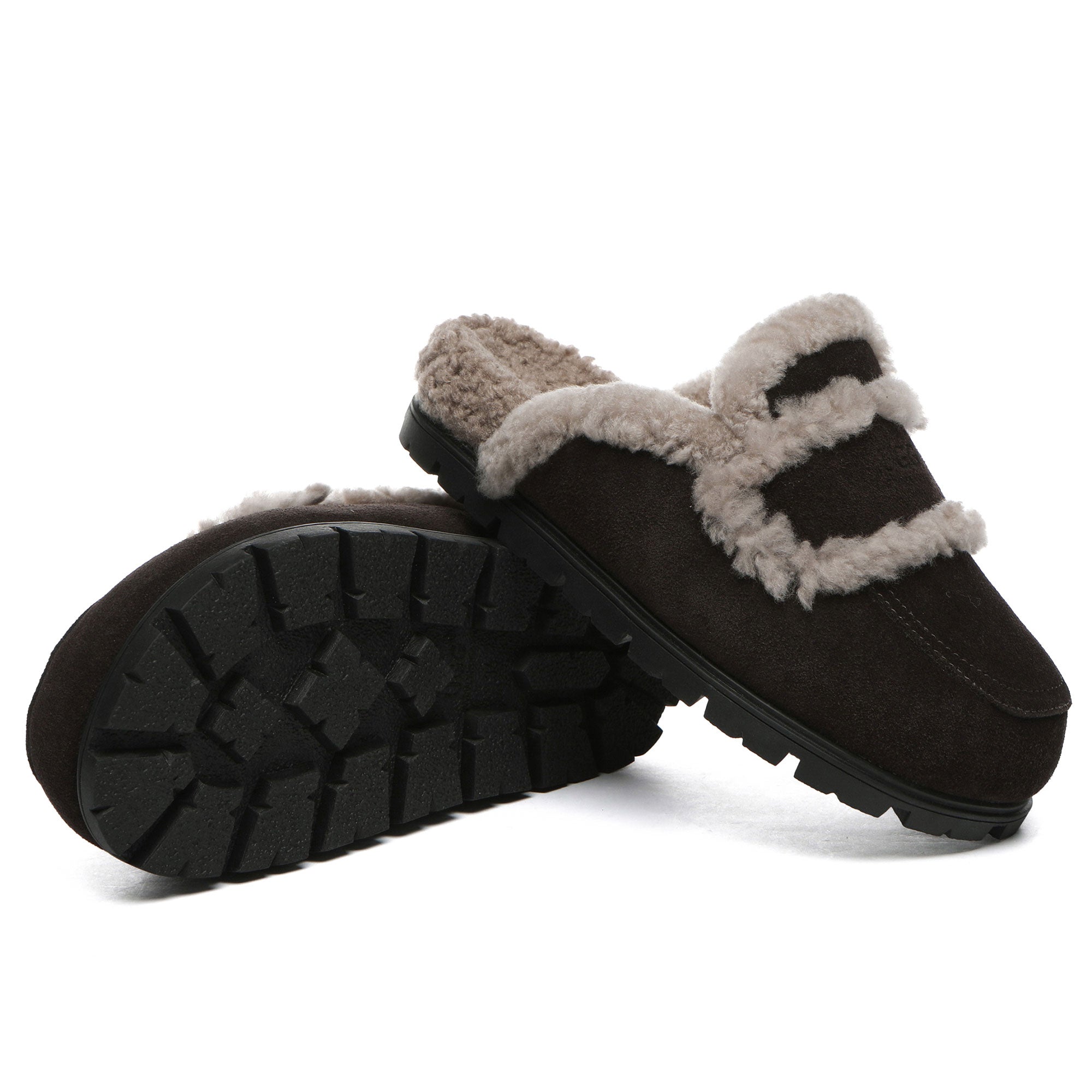 EverUgg Rome Shearling Premium UGG slippers in chocolate, showcasing cozy shearling lining and stylish sandal design.