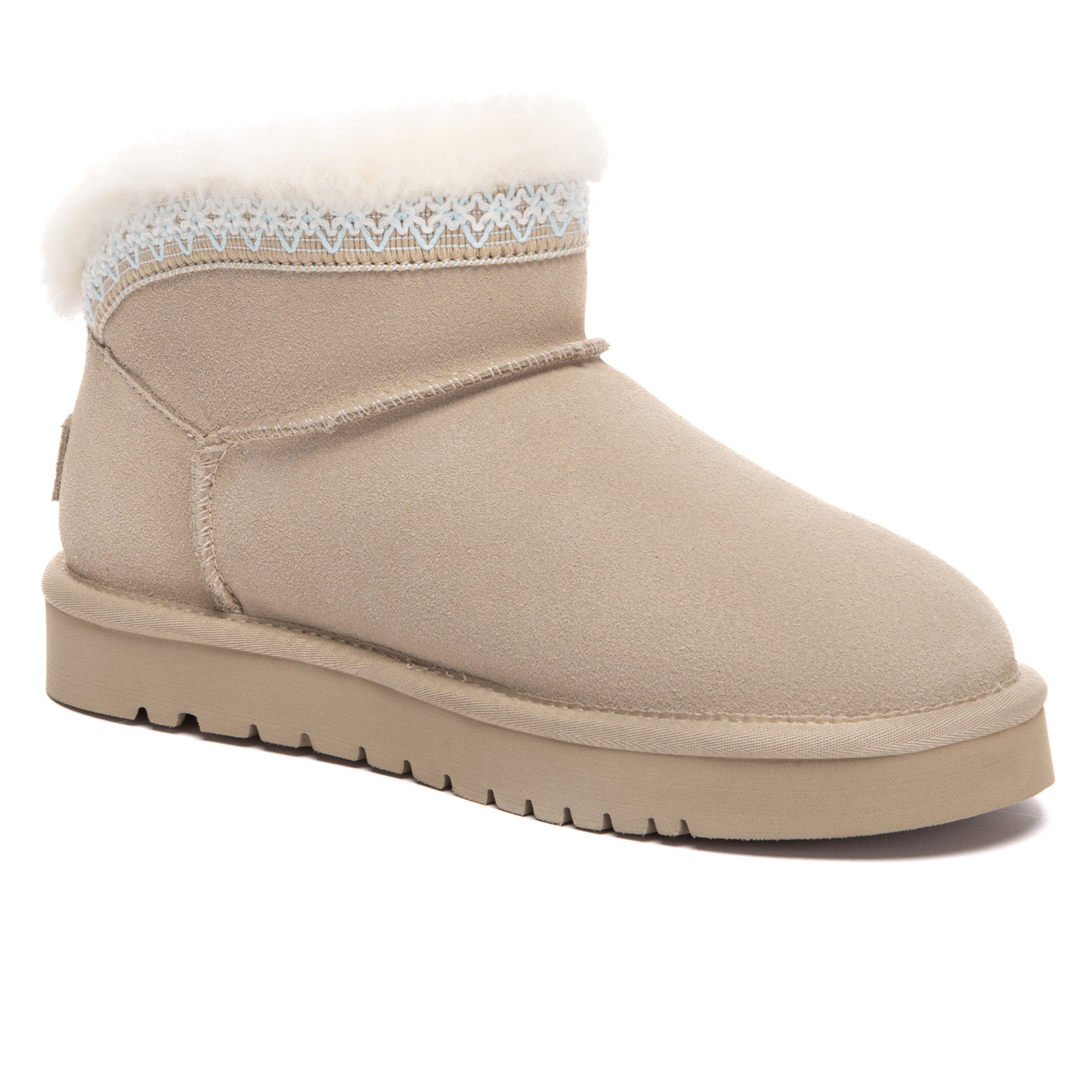 EverUgg Bohemian Ultra Mini UGG Boots in tan with plush fur lining, showcasing their cozy, stylish design and soft suede exterior.