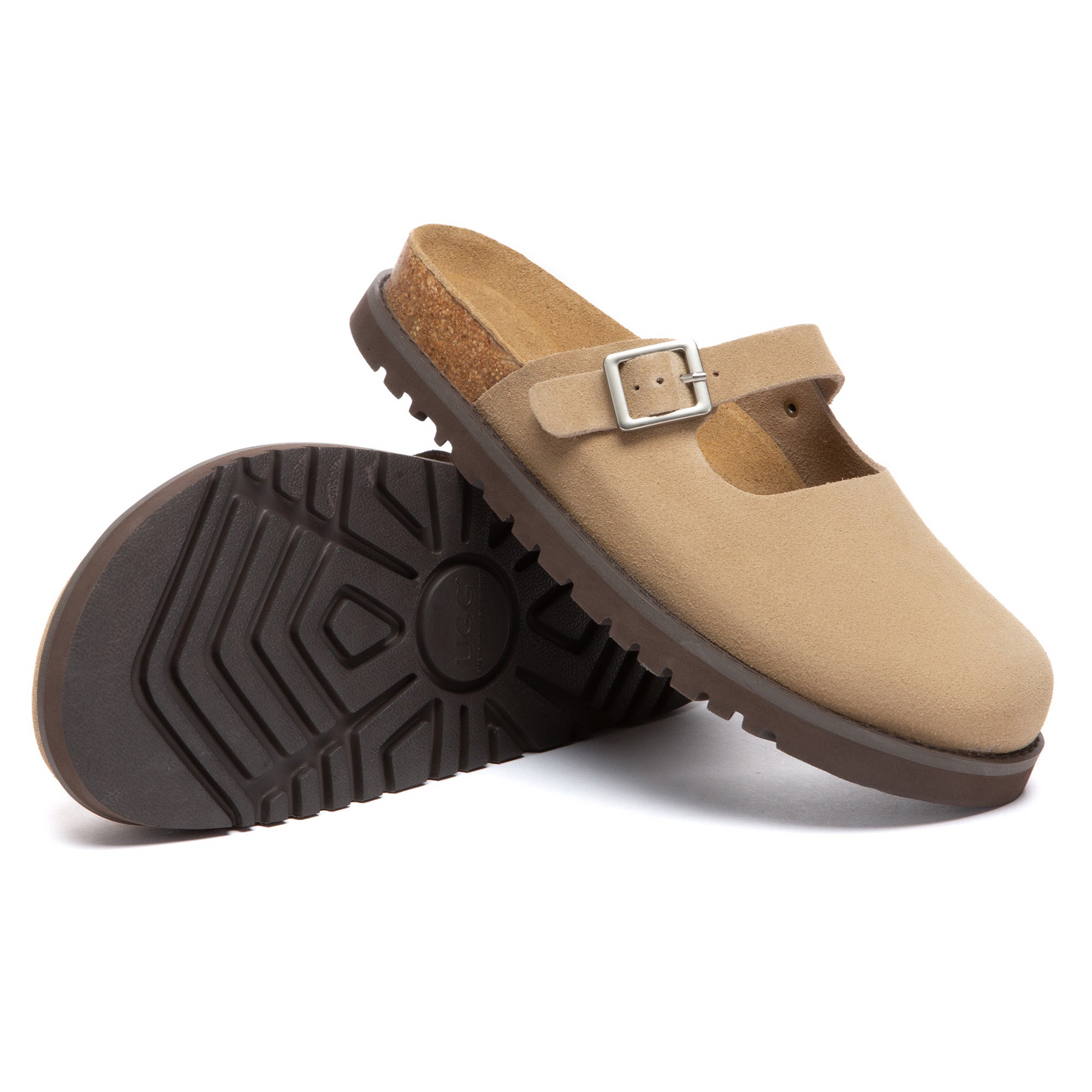 EverUgg Birkie Buckle Strap Slides slippers with adjustable buckle straps and open-toe design on a neutral background.