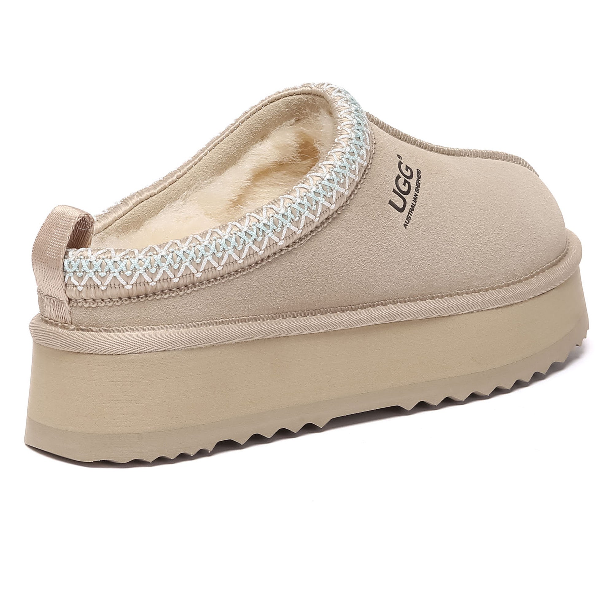 EverUgg Tazman multicolor UGG platform slippers for women, featuring vibrant patterns and comfortable slip-on design.