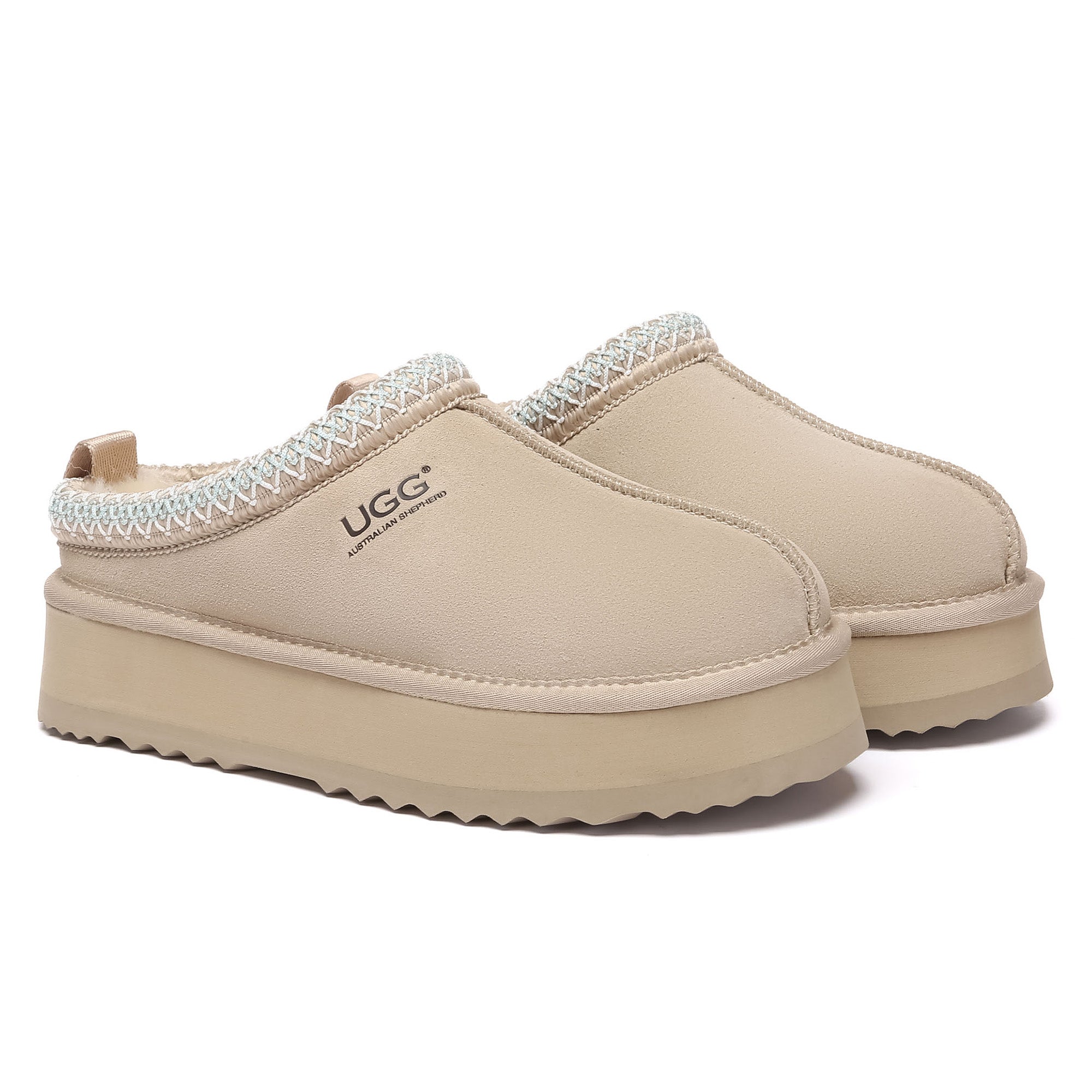 EverUgg Tazman multicolor UGG platform slippers for women, featuring vibrant striped design and cozy slip-on style.