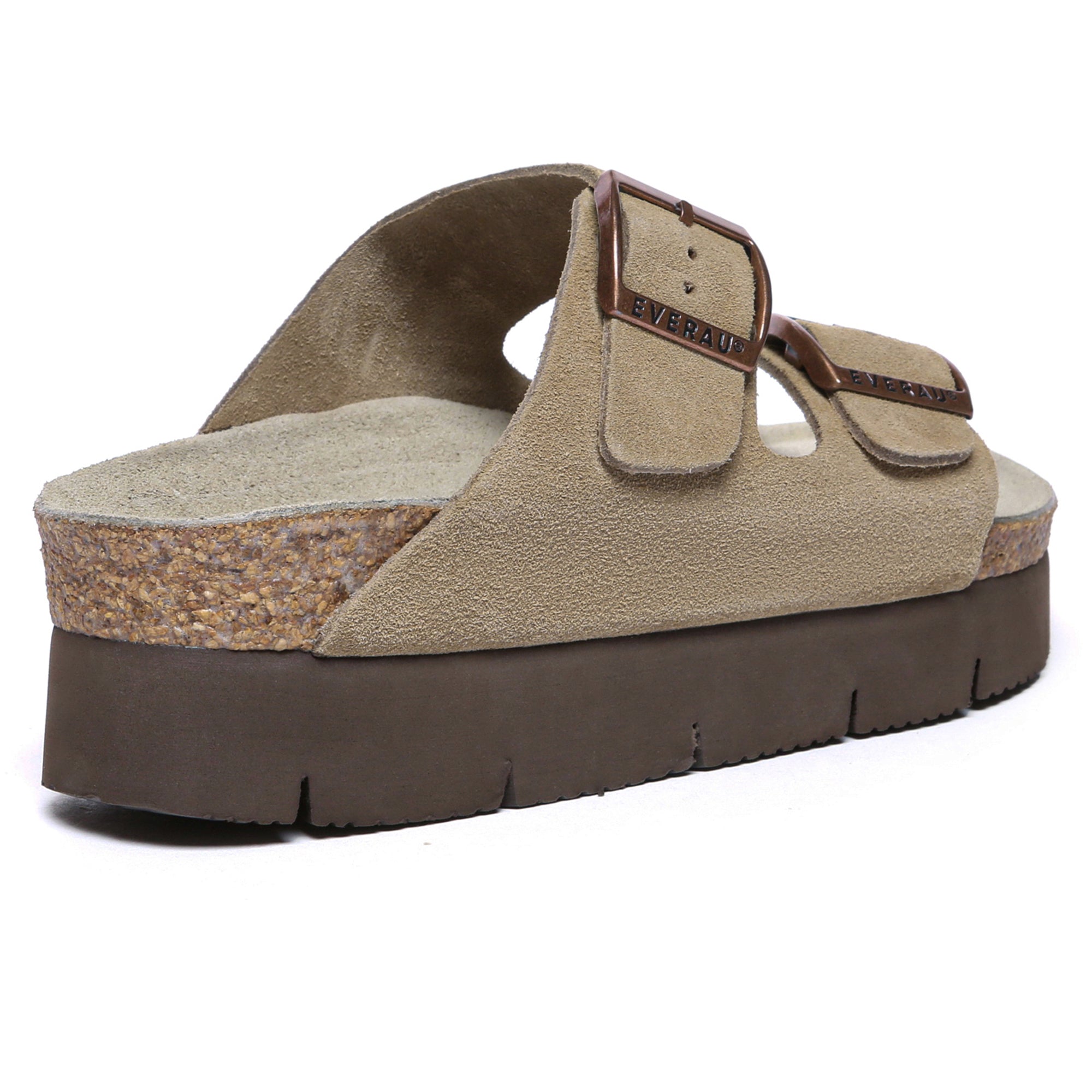 EverUgg Sandalford Birkie Platform Slides for women, tan leather summer shoes with thick soles and open toe design.