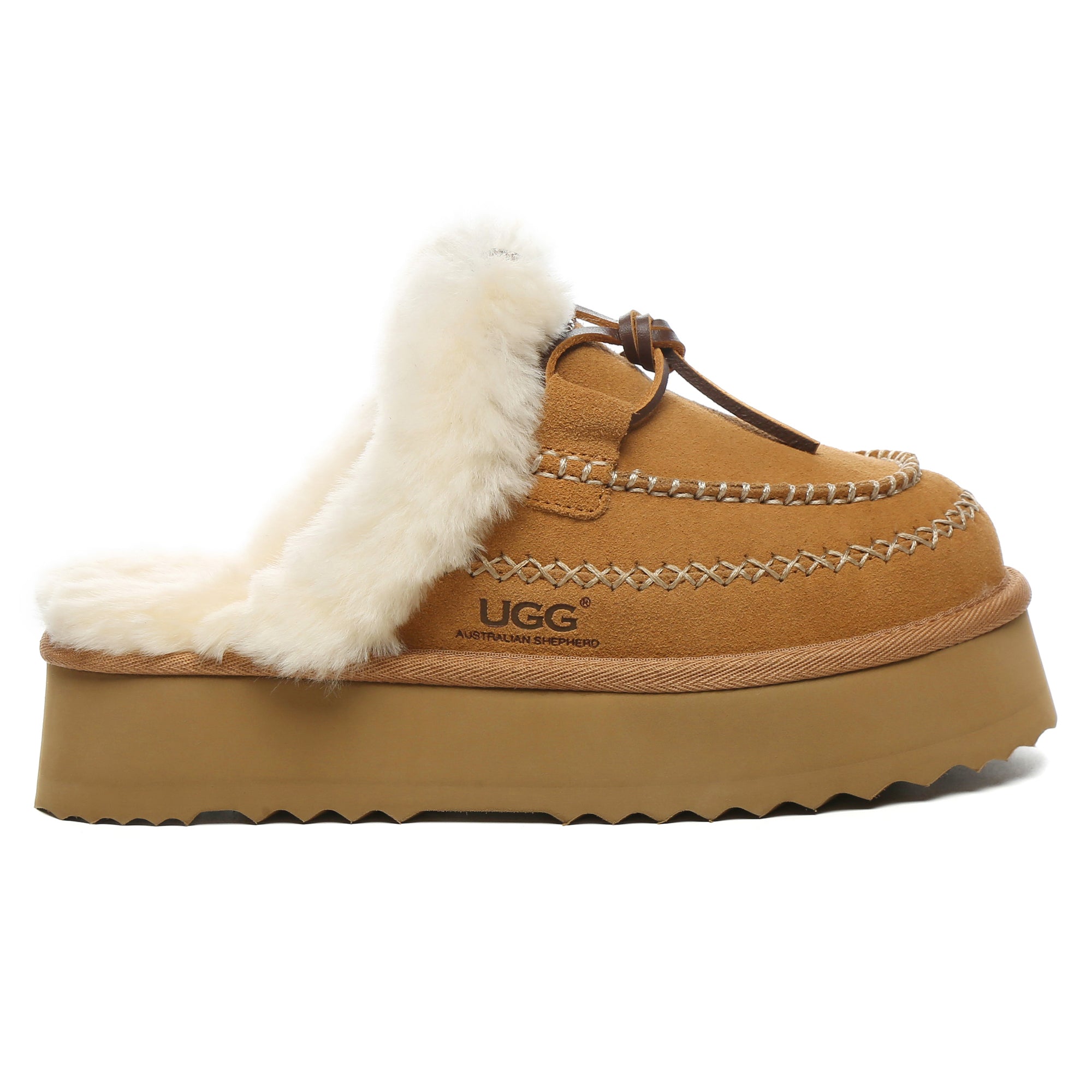 EverUgg Santana Stitch Platform Scuffs slippers for women, featuring cozy knit upper and chunky platform sole.