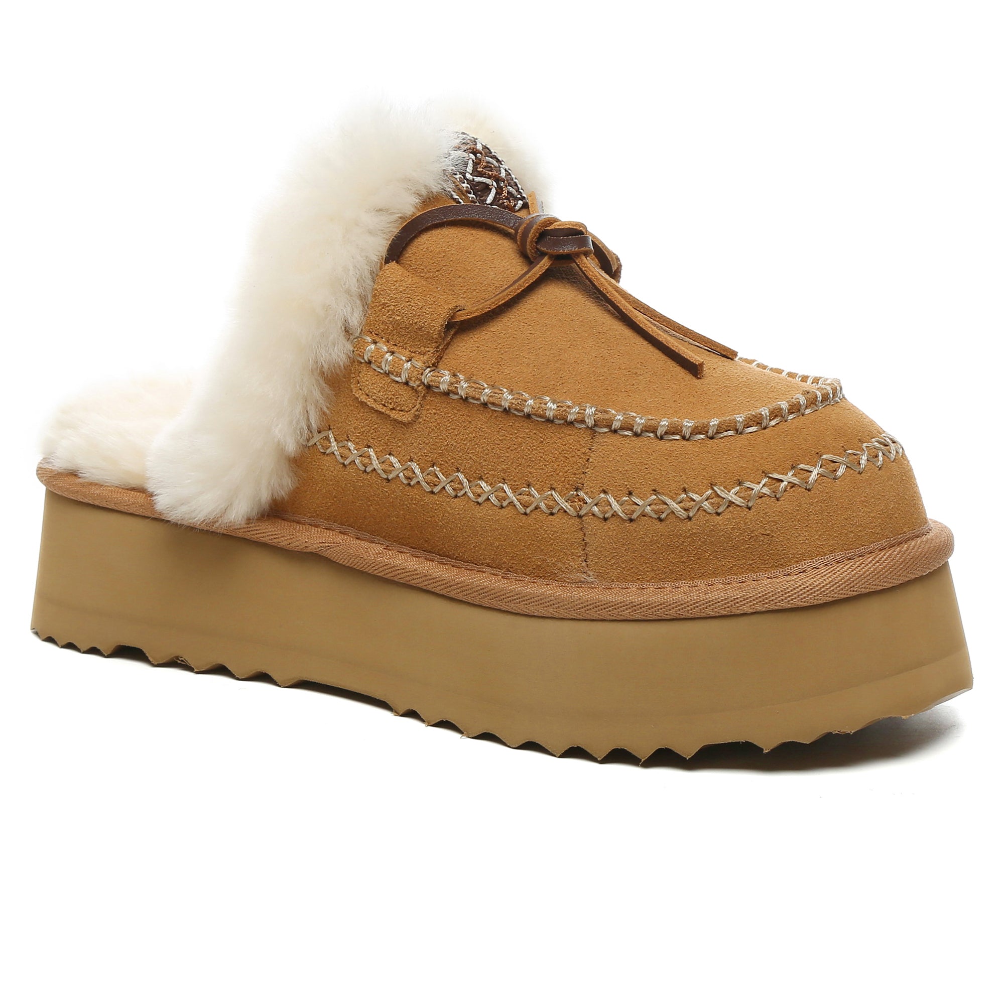 EverUgg Santana Stitch Platform Scuffs slippers for women, showing soft fabric upper, stitched detailing, and cushioned sole.