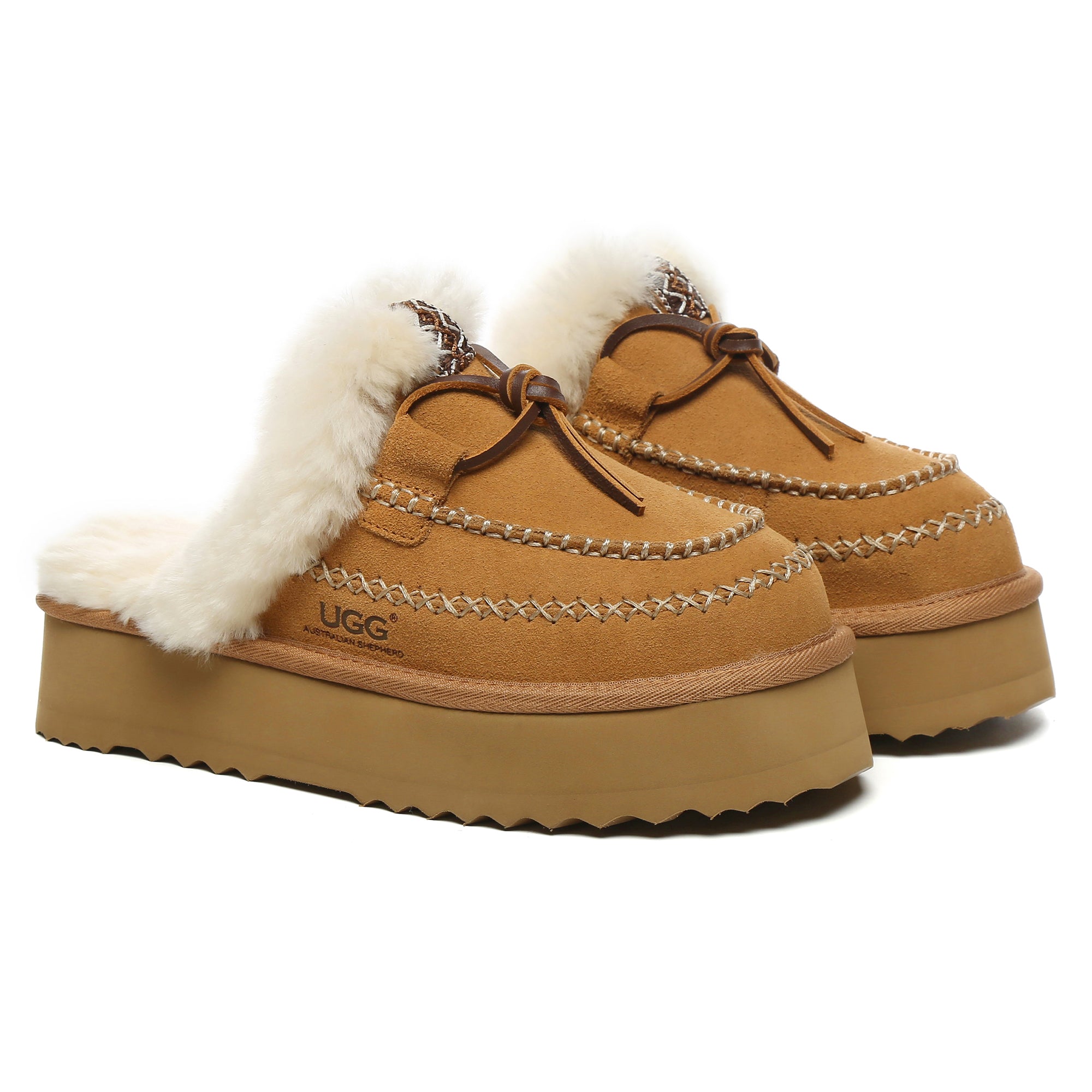 EverUgg Santana Stitch Platform Scuffs slippers for women featuring a cozy, textured design and platform sole.