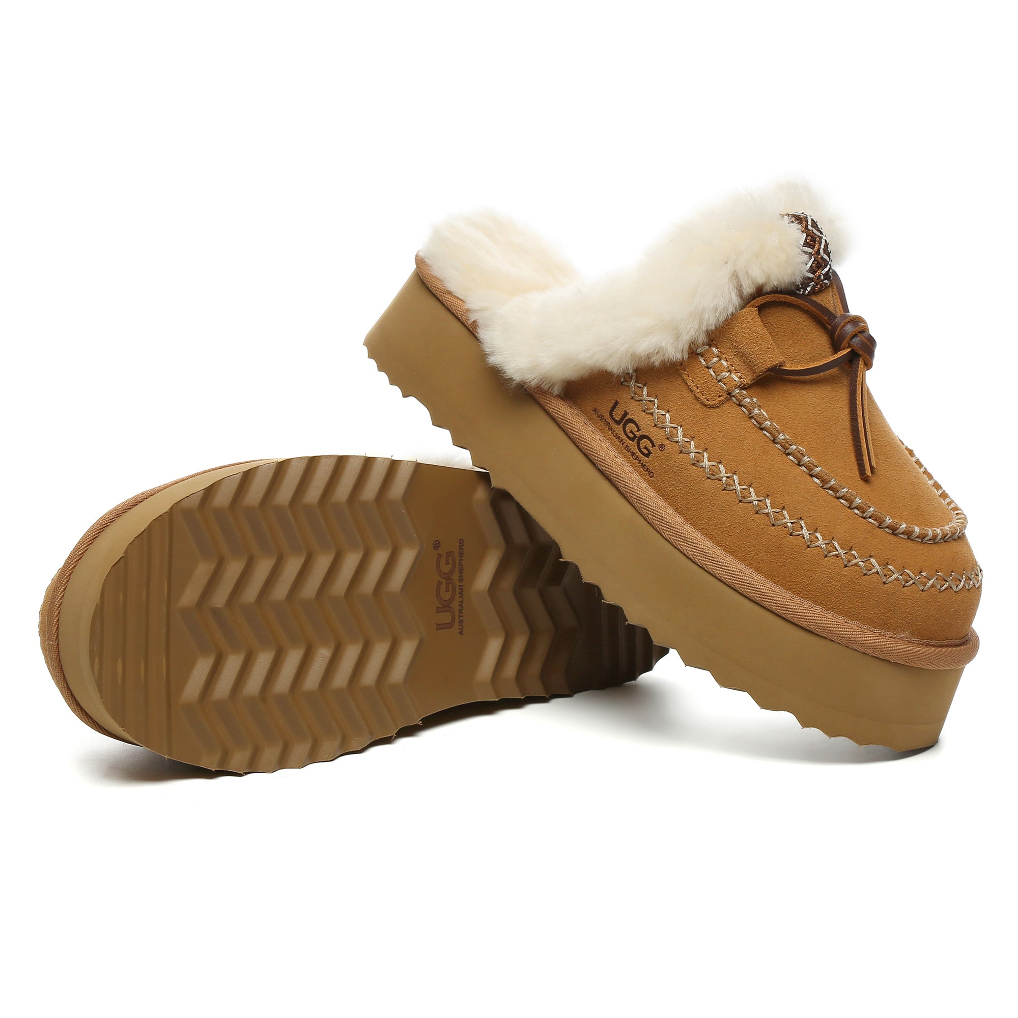 EverUgg Santana Stitch Platform Scuffs slippers for women featuring soft UGG slippers with stitched design and platform sole.