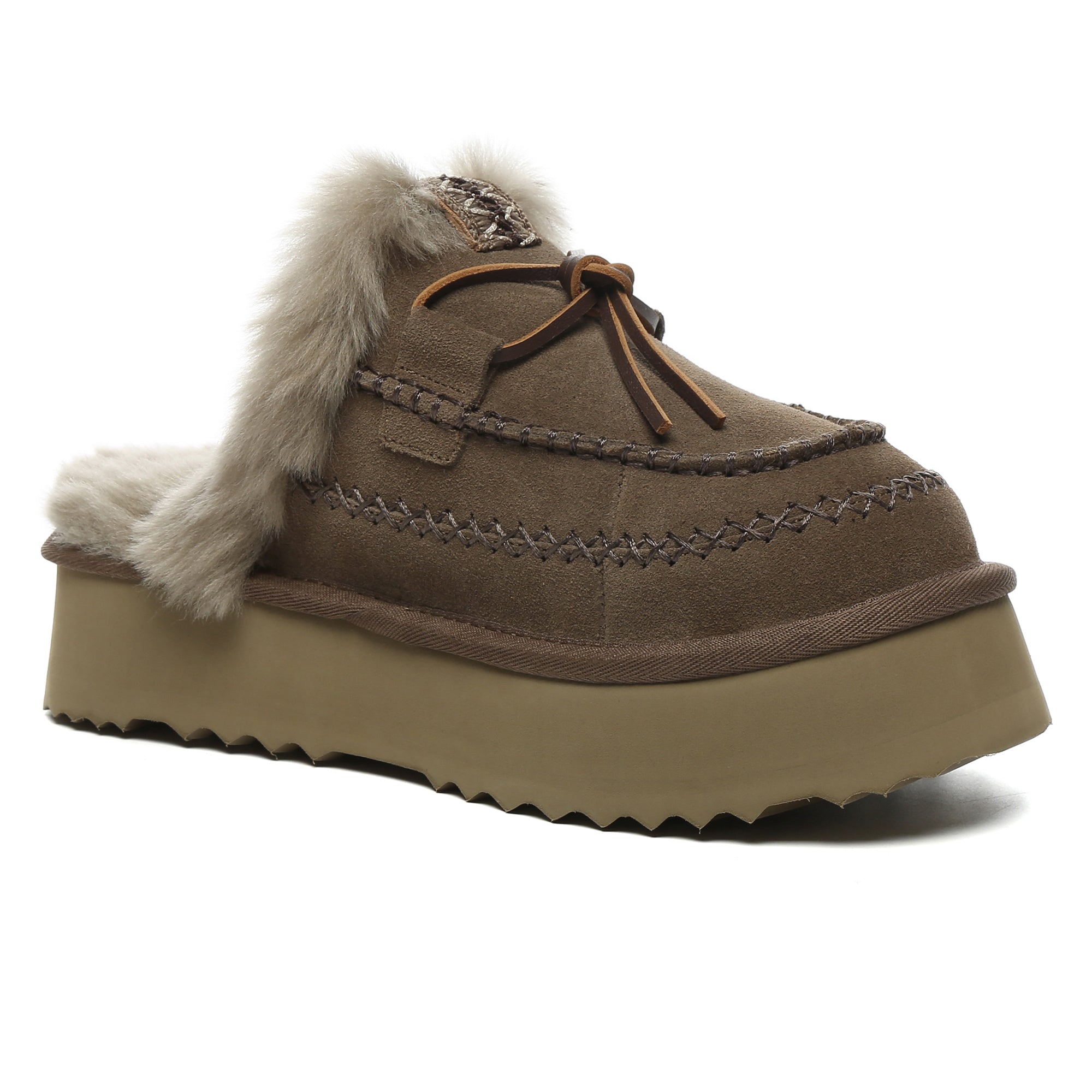 EverUgg Santana Stitch Platform Scuffs slippers for women, featuring a cozy UGG shoe design with stitched details and platform sole.