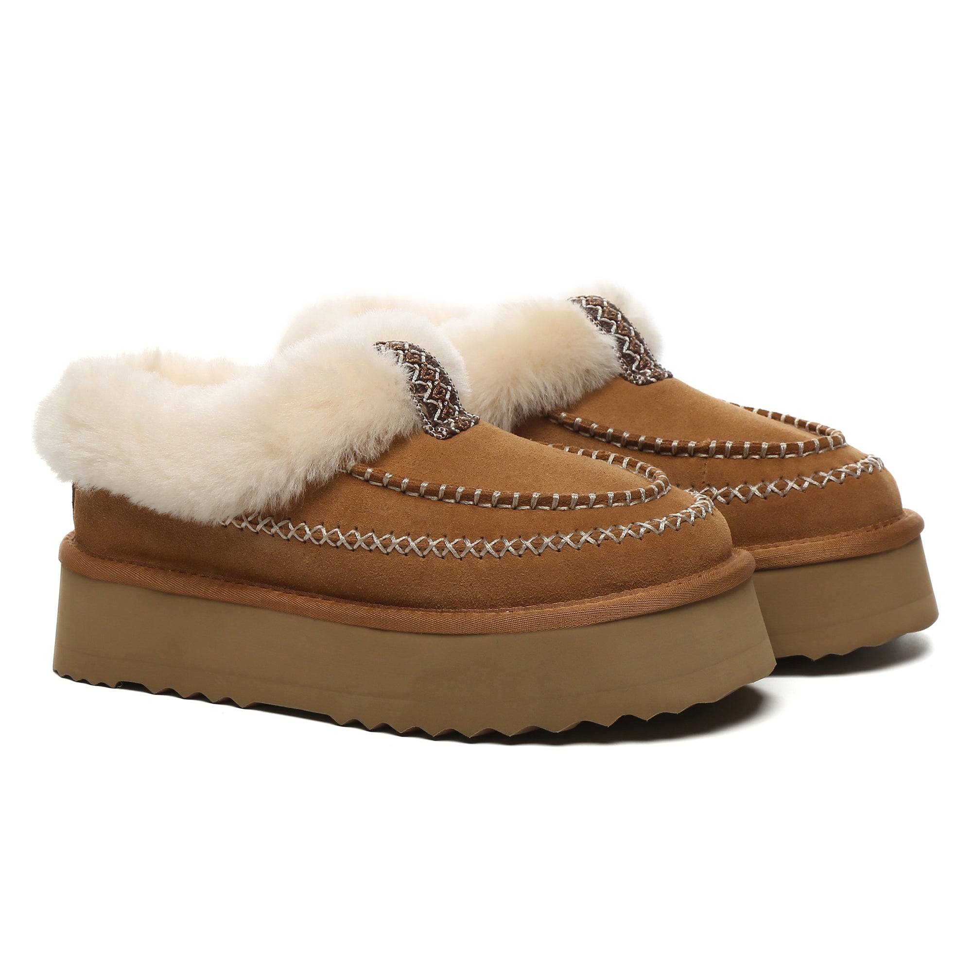 EverUgg Santana Stitch UGG ankle platform slippers for women, featuring cozy design and stylish ankle height.
