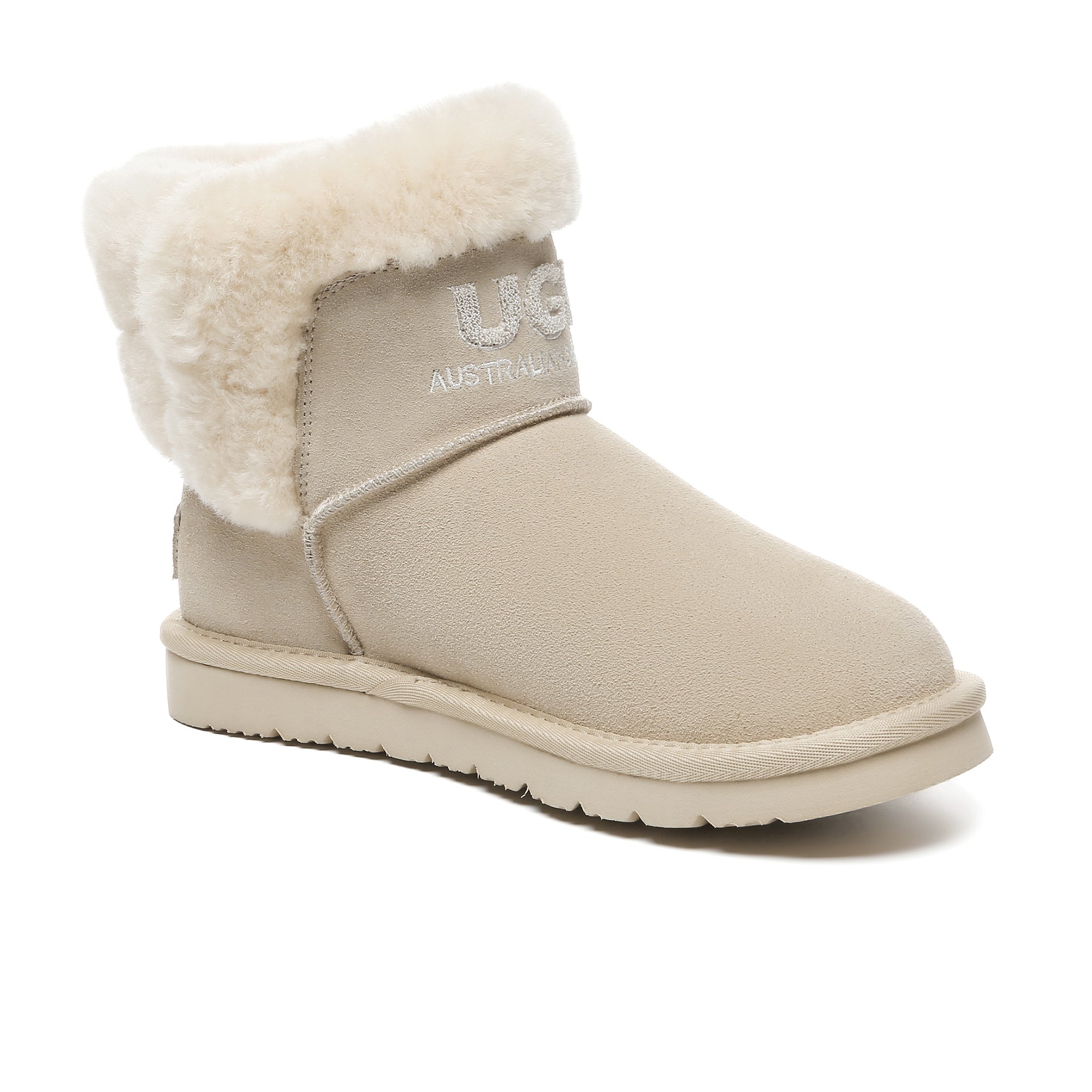 EverUgg shearling ankle mini UGG boots for women, showcasing the cozy shearling lining and stylish ankle height.