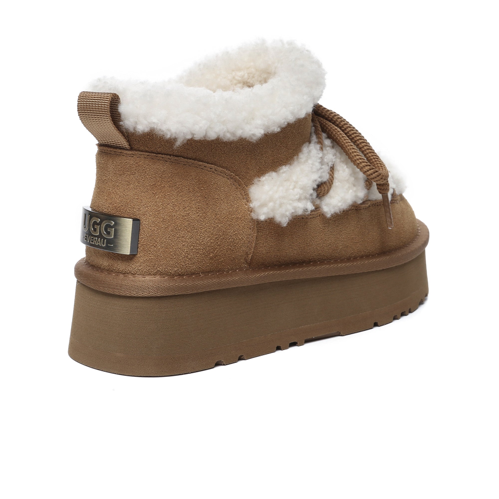 EverUgg shearling lace UGG mini platform boots for women, featuring a cozy shearling lining and stylish platform sole.