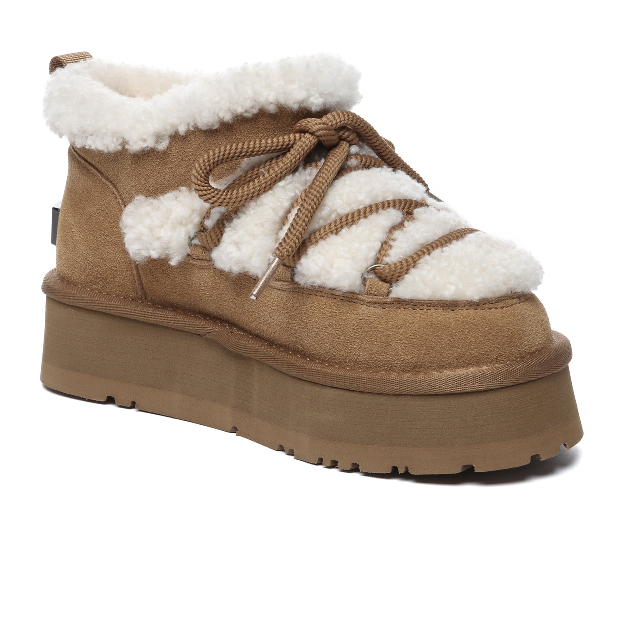EverUgg shearling lace UGG mini platform boots for women, featuring cozy shearling lining and stylish lace-up design.