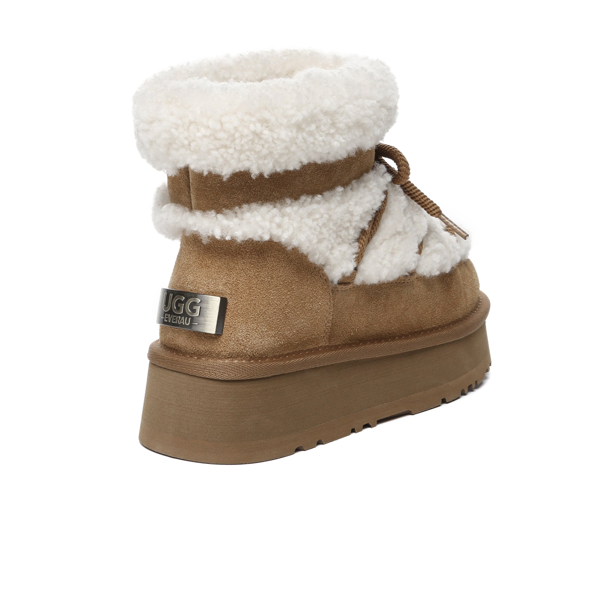 EverUgg shearling lace-up platform boots for women featuring a cozy shearling lining and stylish elevated sole.