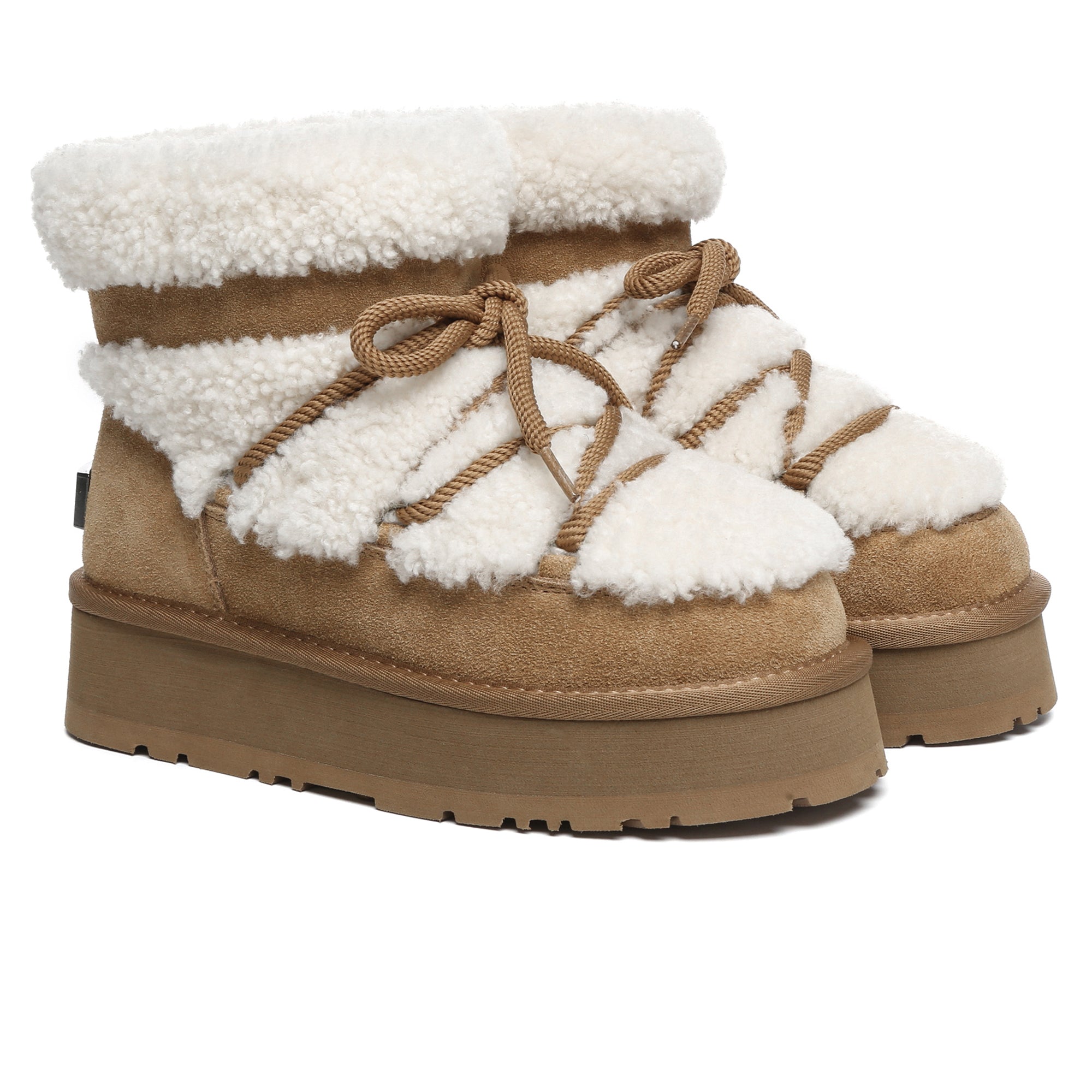EverUgg shearling lace-up platform boots for women, stylish fashion boots with cozy shearling lining and thick sole.
