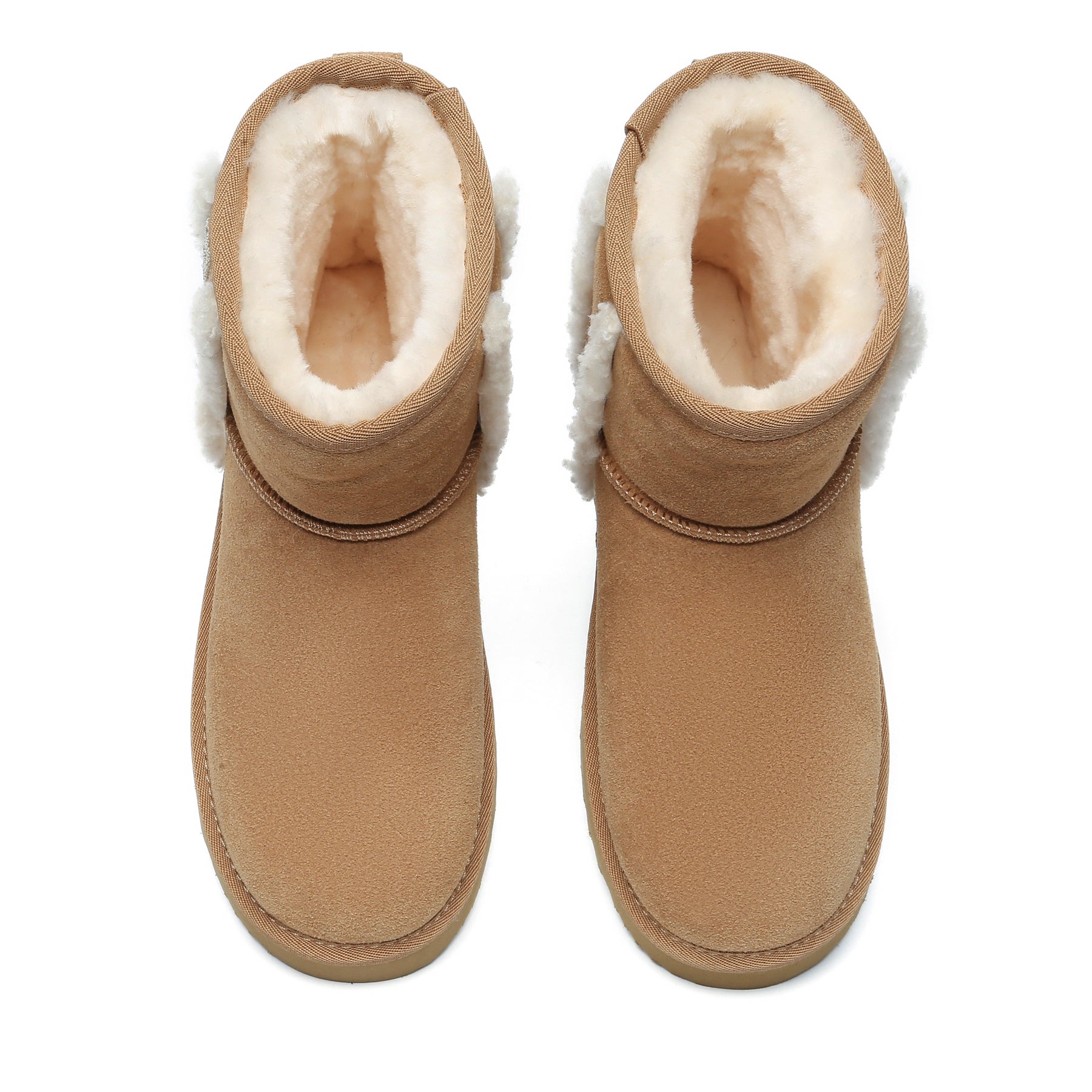 EverUgg shearling wool side mini UGG boots for women, showcasing soft shearling lining and stylish ankle-high design.