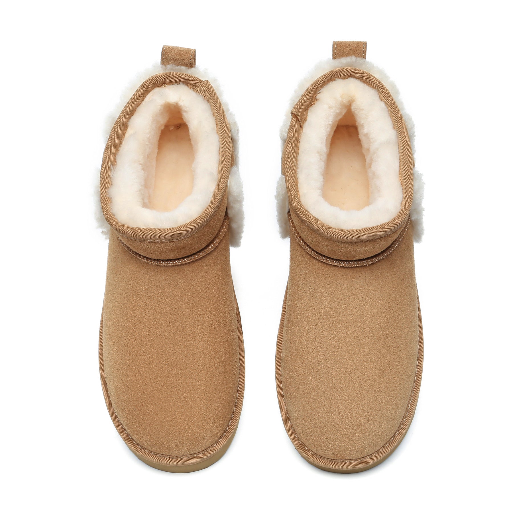 EverUgg shearling wool side ultra mini UGG boots for women, showing the cozy shearling lining and stylish mini silhouette.
