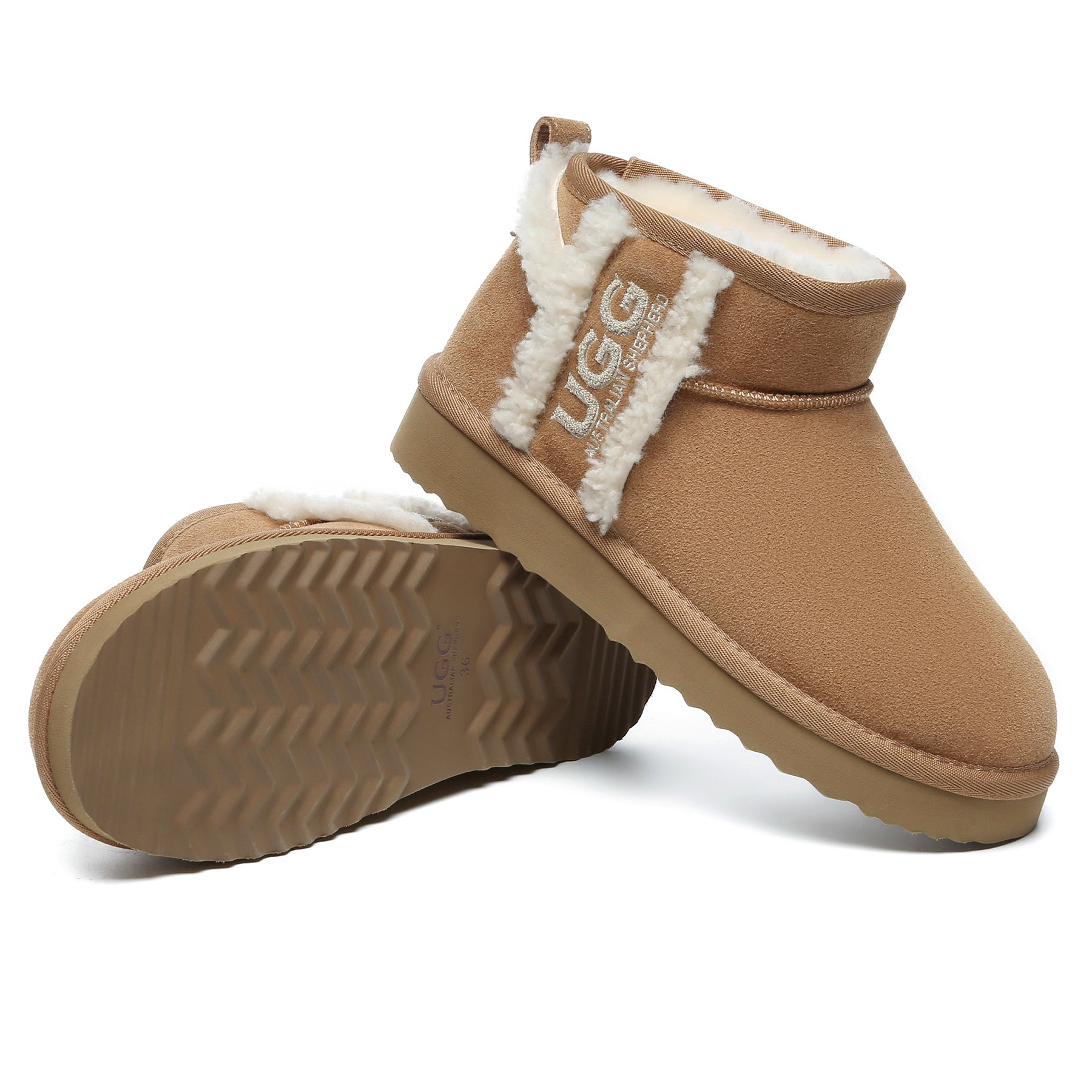 EverUgg shearling wool side ultra mini UGG boots for women, showing the cozy shearling interior and sleek mini design.