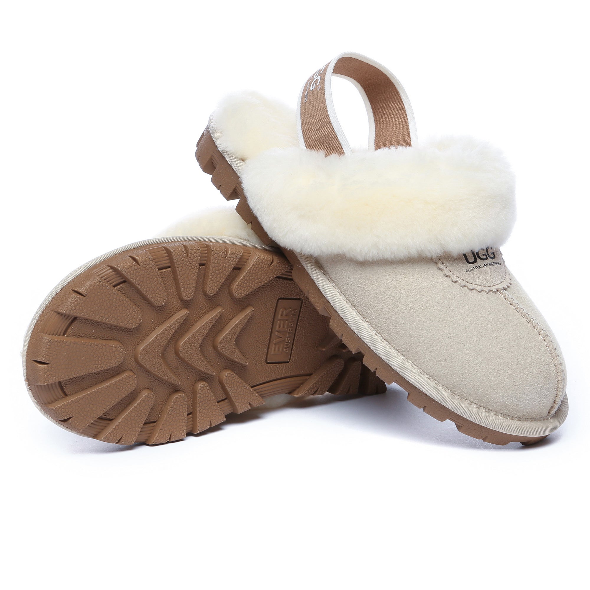 EverUgg slingback premium anti-slip slippers with cushioned soles and soft fabric upper for comfortable indoor wear.