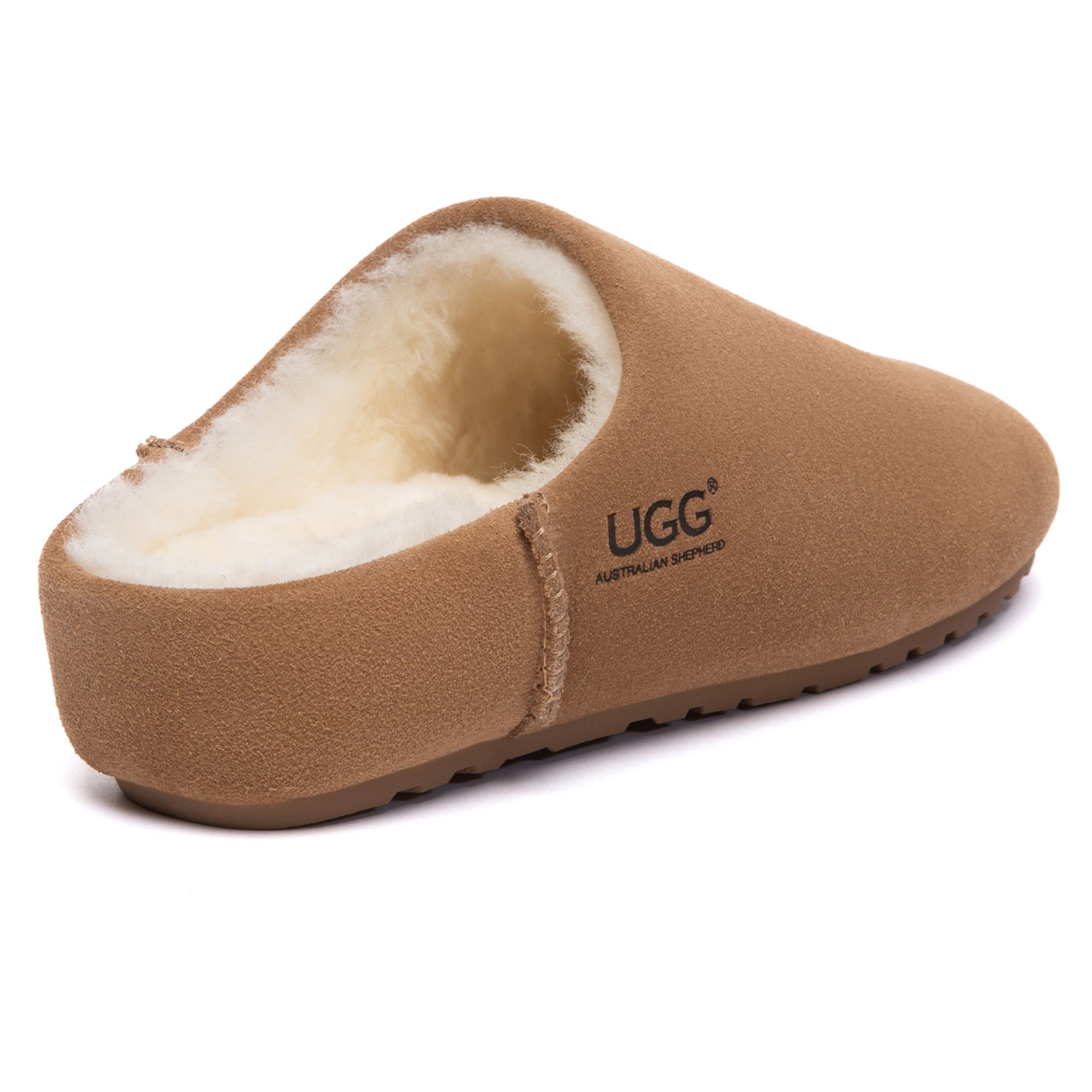 EverUgg slip-on mule slippers with soft fabric upper and cozy lining, perfect for indoor comfort.