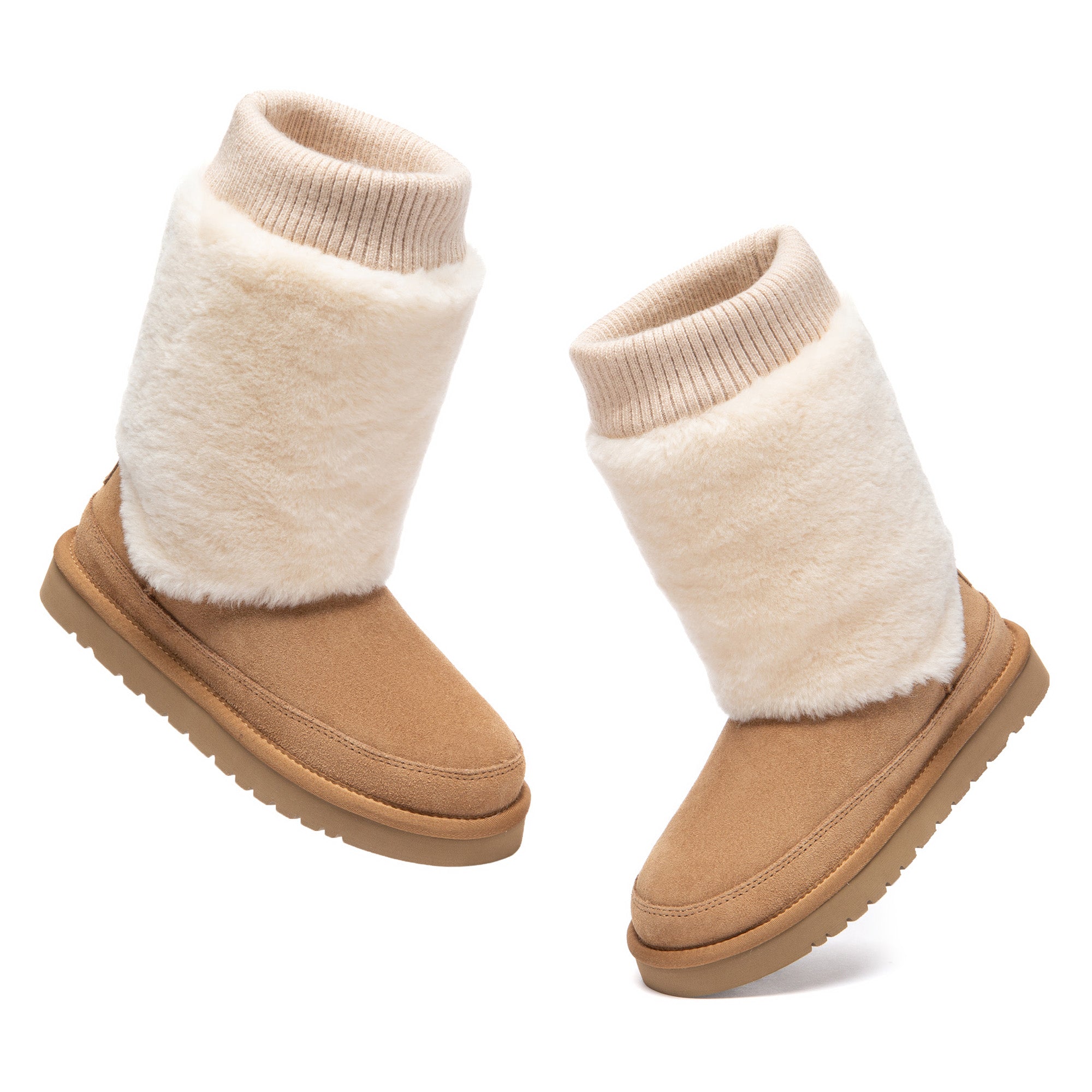 EverUgg stretchy short UGG boots in soft suede with cozy lining, designed for comfort and stylish winter wear.