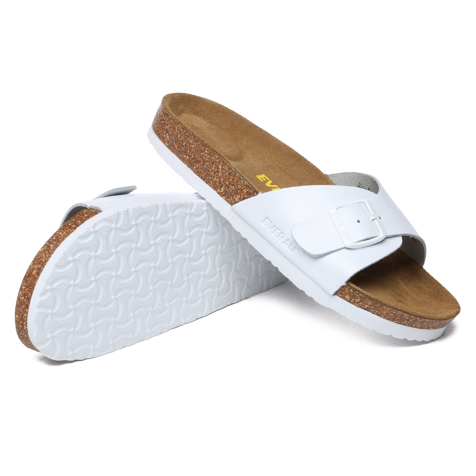 EverUgg summer leather slides for women, stylish and comfortable slip-on shoes with a sleek leather finish.
