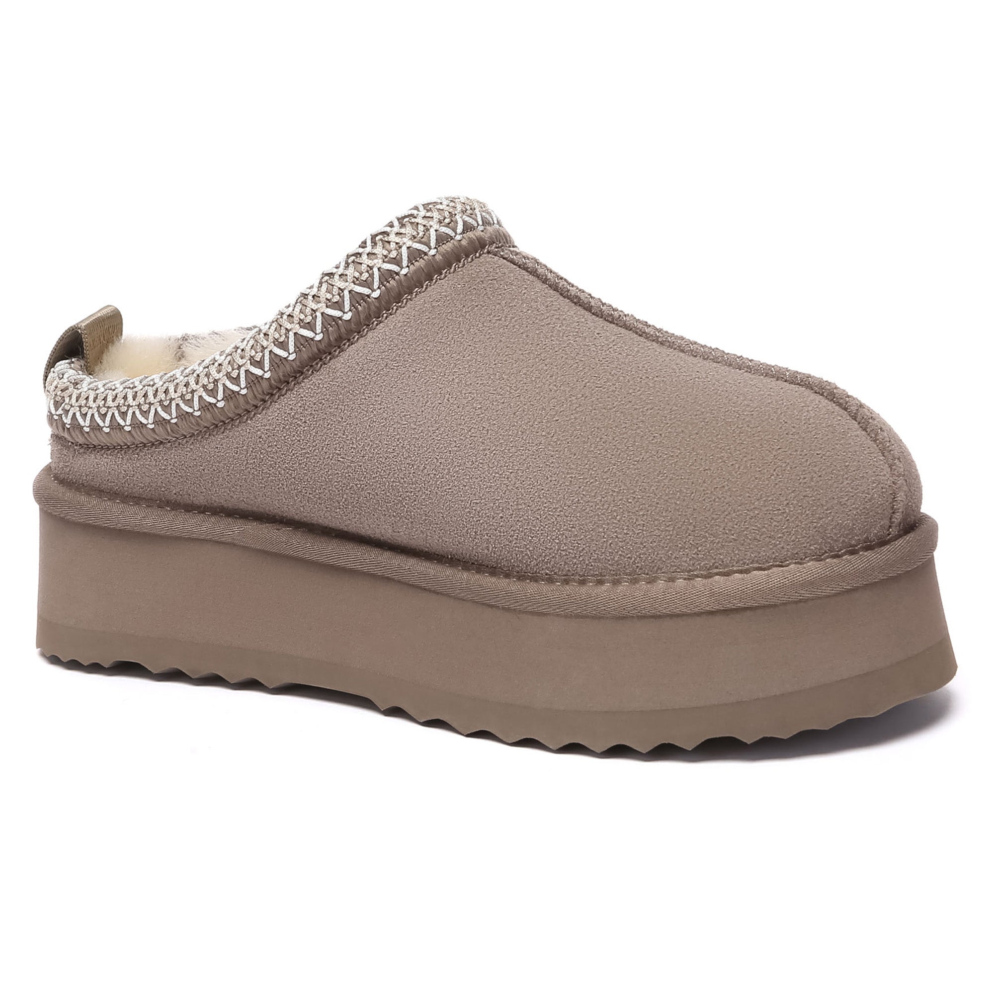 Multicolor Tazman UGG platform slippers for women by EverUgg, showcasing vibrant, comfy slip-on shoes with a textured sole.