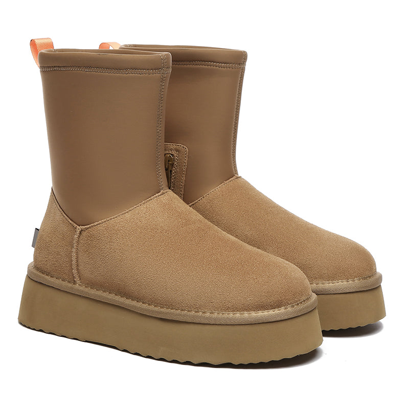 EverUgg Tasman Platform UGG boots for women featuring a stylish chunky heel and cozy sheepskin lining.