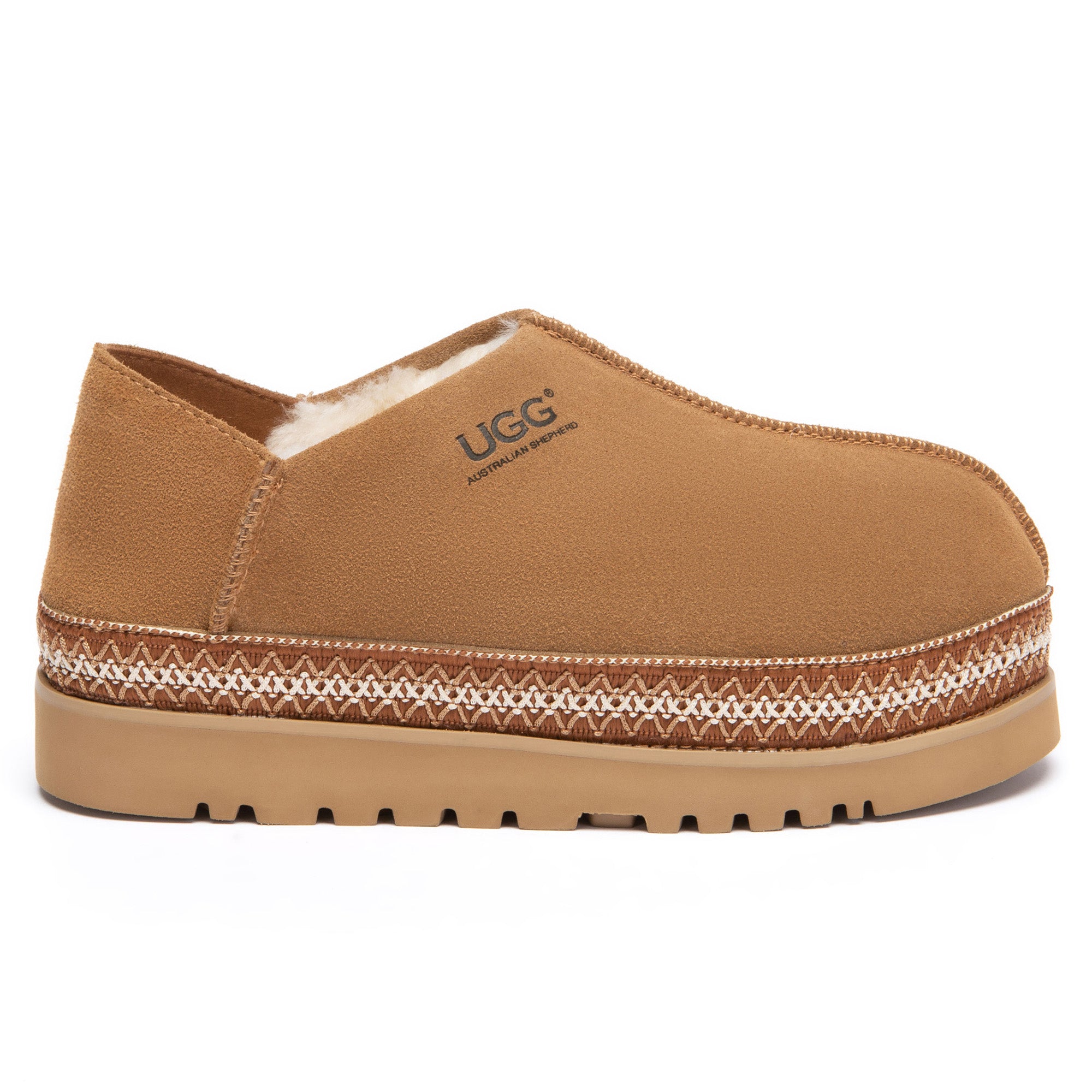 EverUgg woven UGG slippers with soft lining and textured woven design, shown on a neutral background.