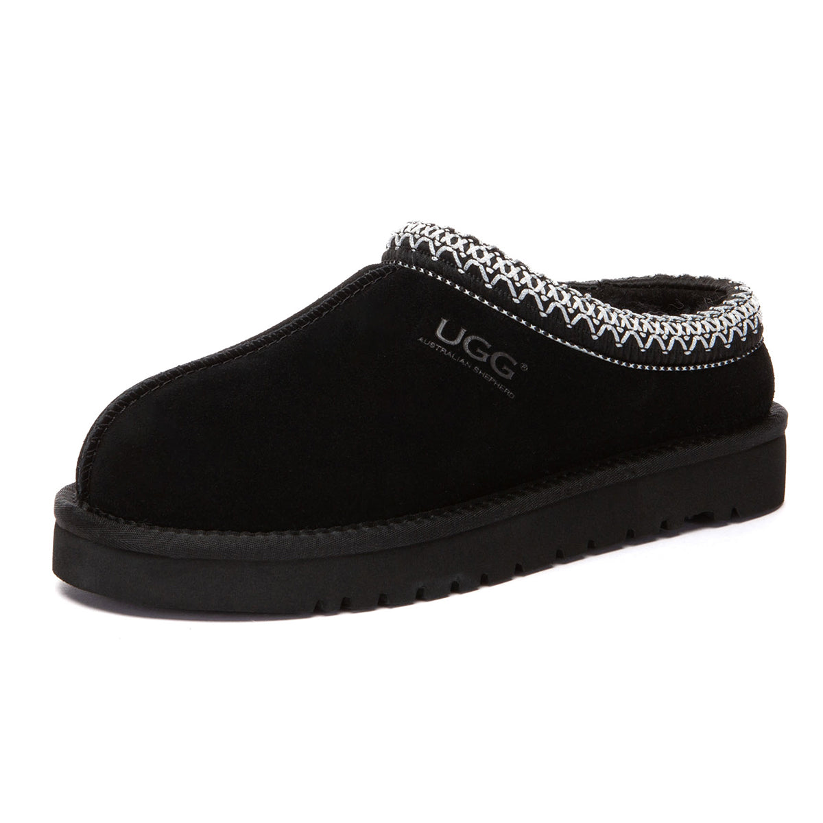 Black EverUgg Tazman Classic Color Mid Platform UGG slippers with a cozy design and thick platform sole.